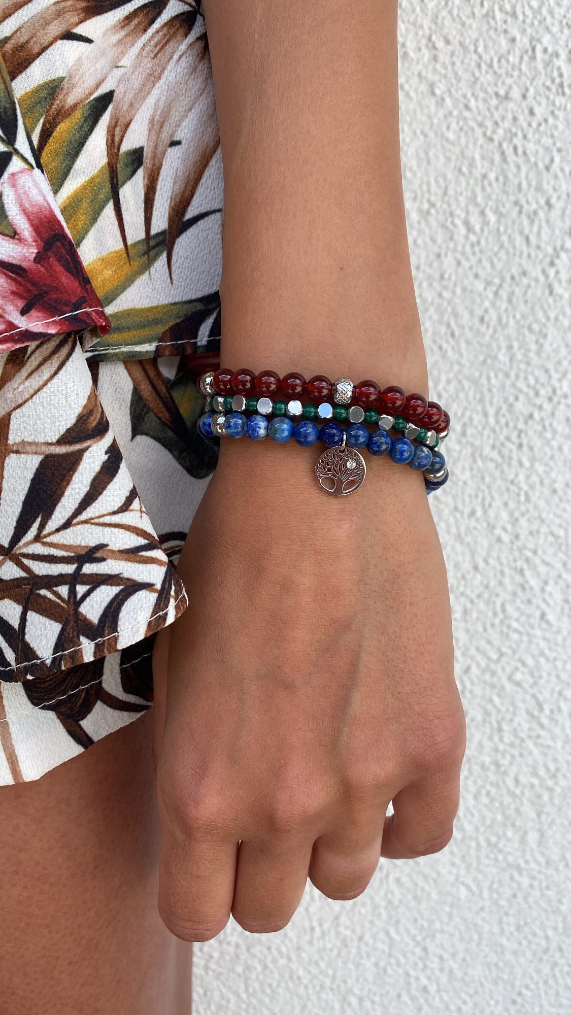10:10 Set von 3 Edelstahl Armbänder und natürliche harte Steine, Herren Damen Armbänder bunte Perlen verstellbare Armbänder sehr langlebig Made In Italy…, Edelstahl Stein