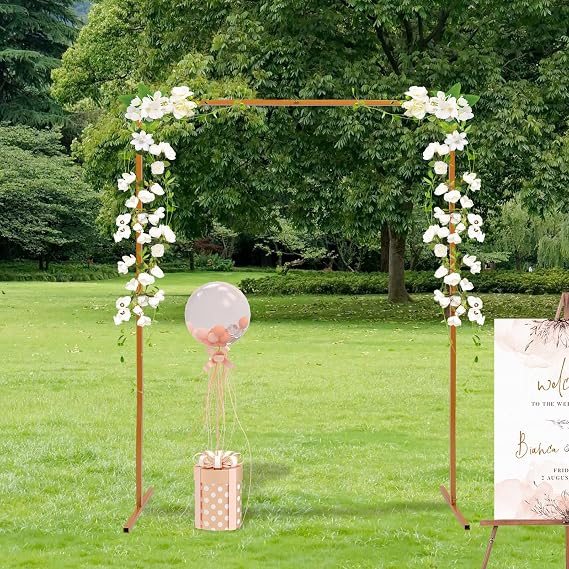 6.5x4.9Ft Gold Square Backdrop Stand Arch, Metal Wedding Arch Stand Pipe Kit Backdrop Door for Wedding Ceremony, Birthday Party, Theme Event Decoration, Easy Assembly