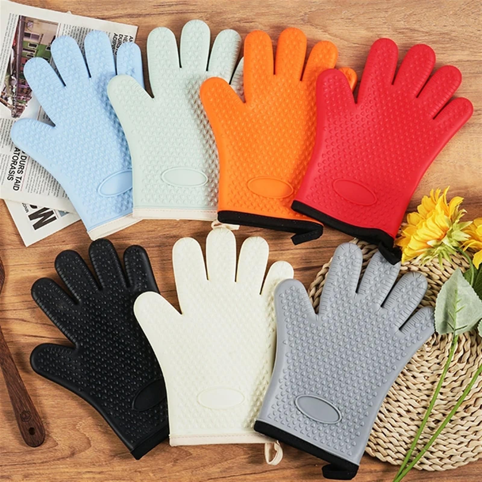 MRKU Guantes de Cocina para Hornear Guantes de Cocina Antiescaldaduras Aislamiento de Silicona Grueso Antideslizantes Resistentes a Altas temperaturas