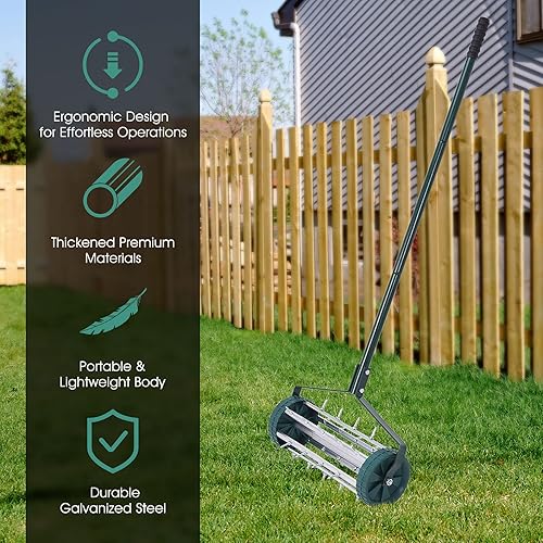 Miniatura 7 de Hysache - Aireador de césped rodante, herramienta de jardinería con mango largo de acero de 3 piezas para mantenimiento de césped y patio