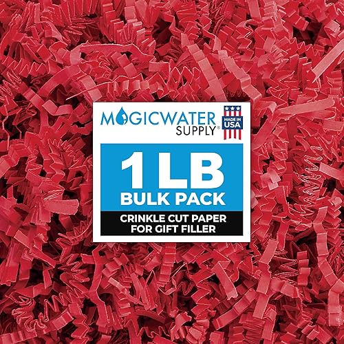 MagicWater Supply Relleno de papel de corte arrugado (1 libra) para envolver regalos y rellenar cestas, color rojo