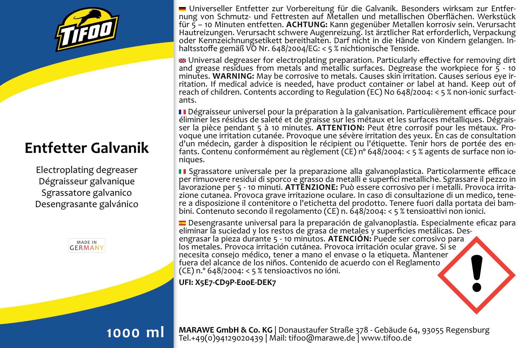 Sgrassante galvanico (1000 ml) -Mezzo per sgrassaggio, sgrassante, sciogli-gras
