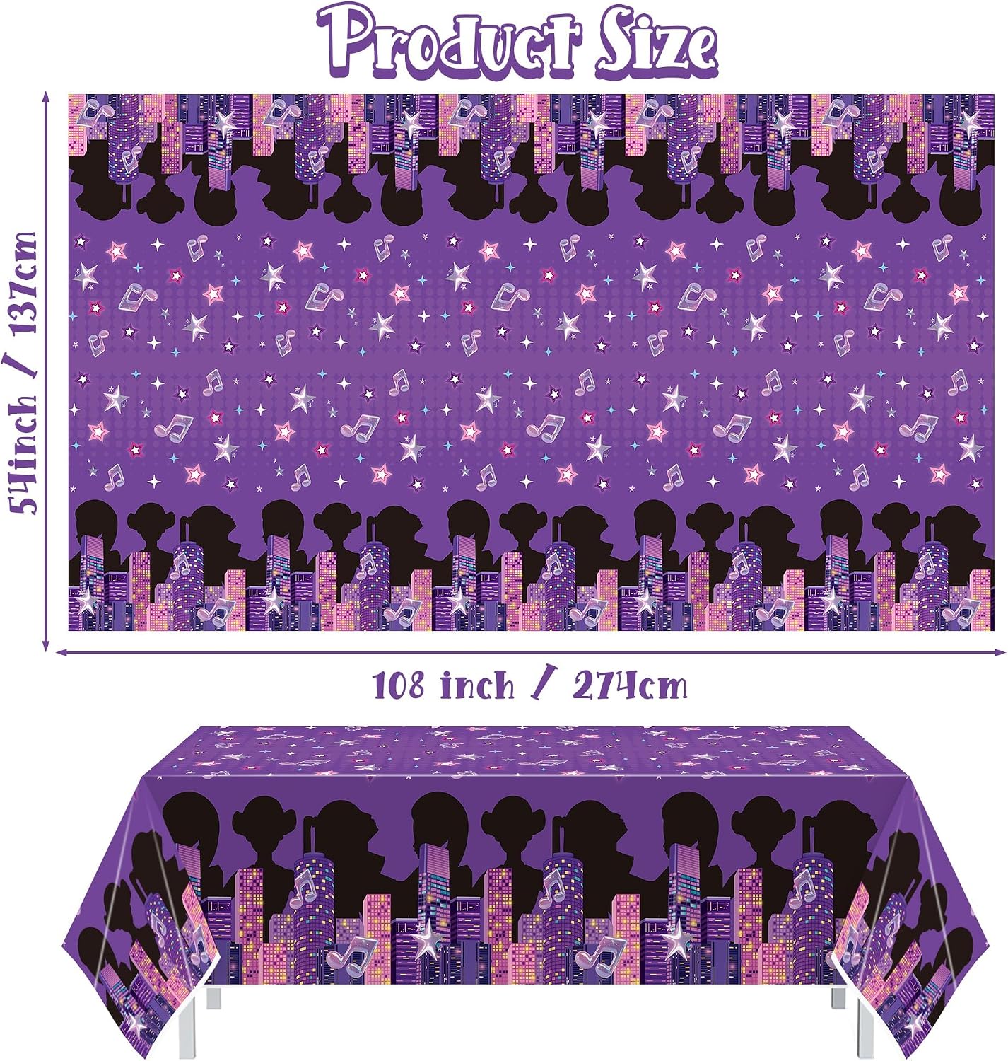 Korean Pop Singer Table Cloths - 3 Korean Idol Singer Musical Table Cover Disposable Plastic Waterproof Tablecloths Purple Cartoon Party Supplies for Boys Girls Fans Concert Birthday Party