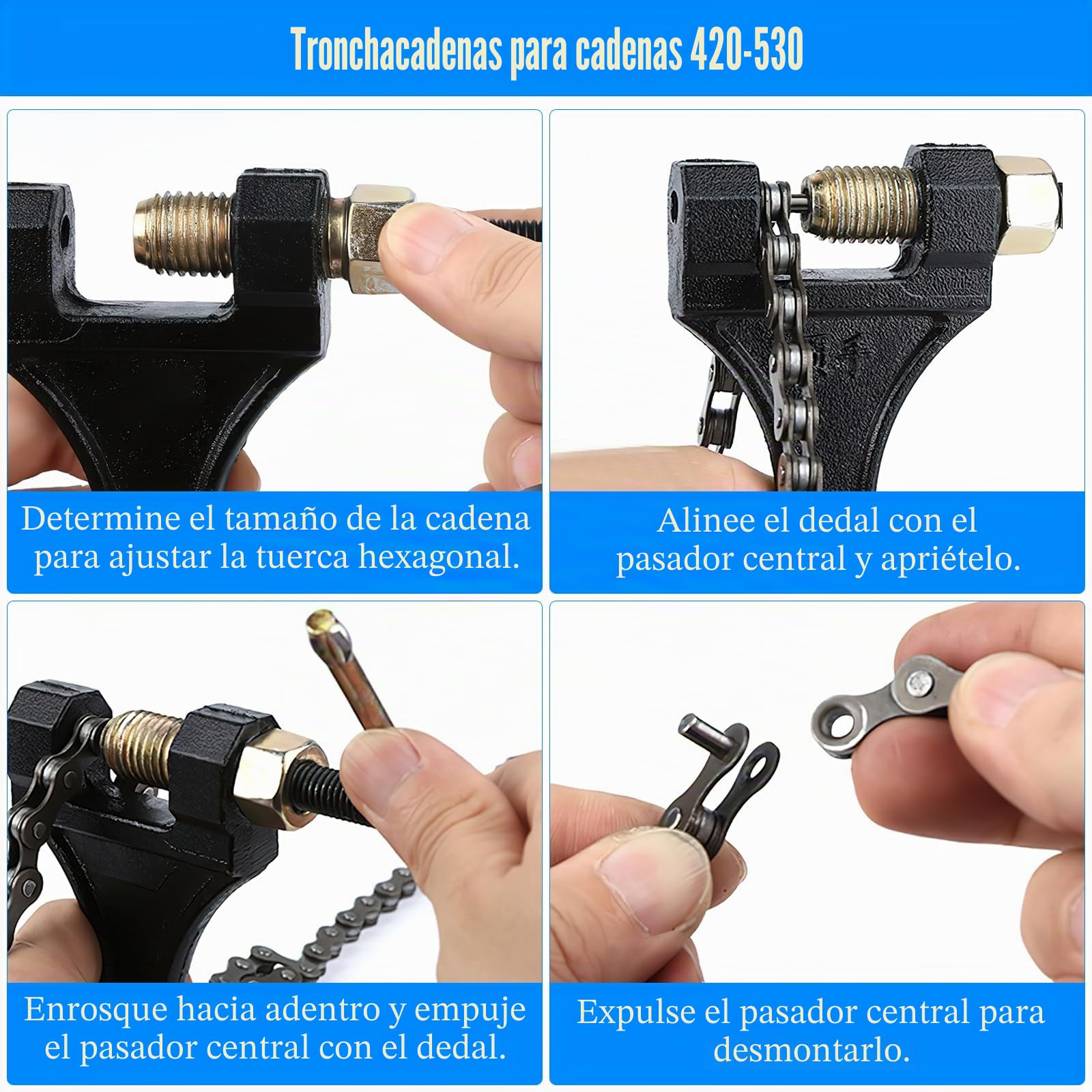 Rompedor de Cadena, Remachadora de Cadena Moto Remachadora de Cadena para 420/428/530 Moto UTV ATV Bicicleta Tractor