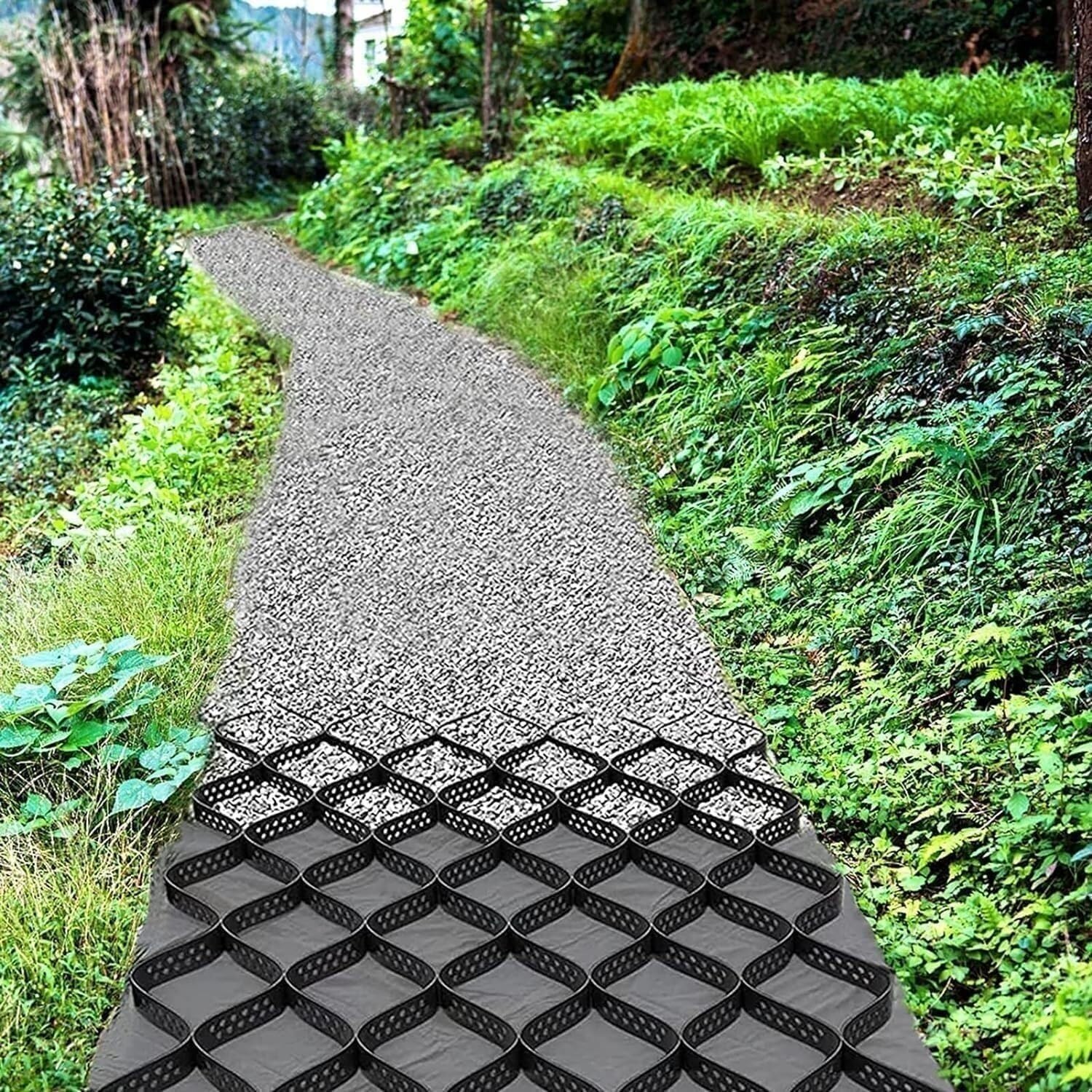 Rtowerm W X L 2 Inch Geogrid Driveway, Gravel Ground Grid 3Ft/ 5Ft/ 10Ft/ 15Ft/ 20Ft/25Ft/ 30Ft Sidewalk Ground Grid Stabilizer For Gravel, Permeable Pavers Grids For Reinforcement Patio Path(3X10 M/10X33 F