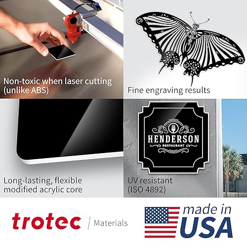 Miniatura 3 de Trotec TroLase - Hoja de plástico de doble color para grabado láser, 12 x 24.25 x 116 pulgadas, 4 unidades, negroblanco, brillo de 2 capas, acrílico