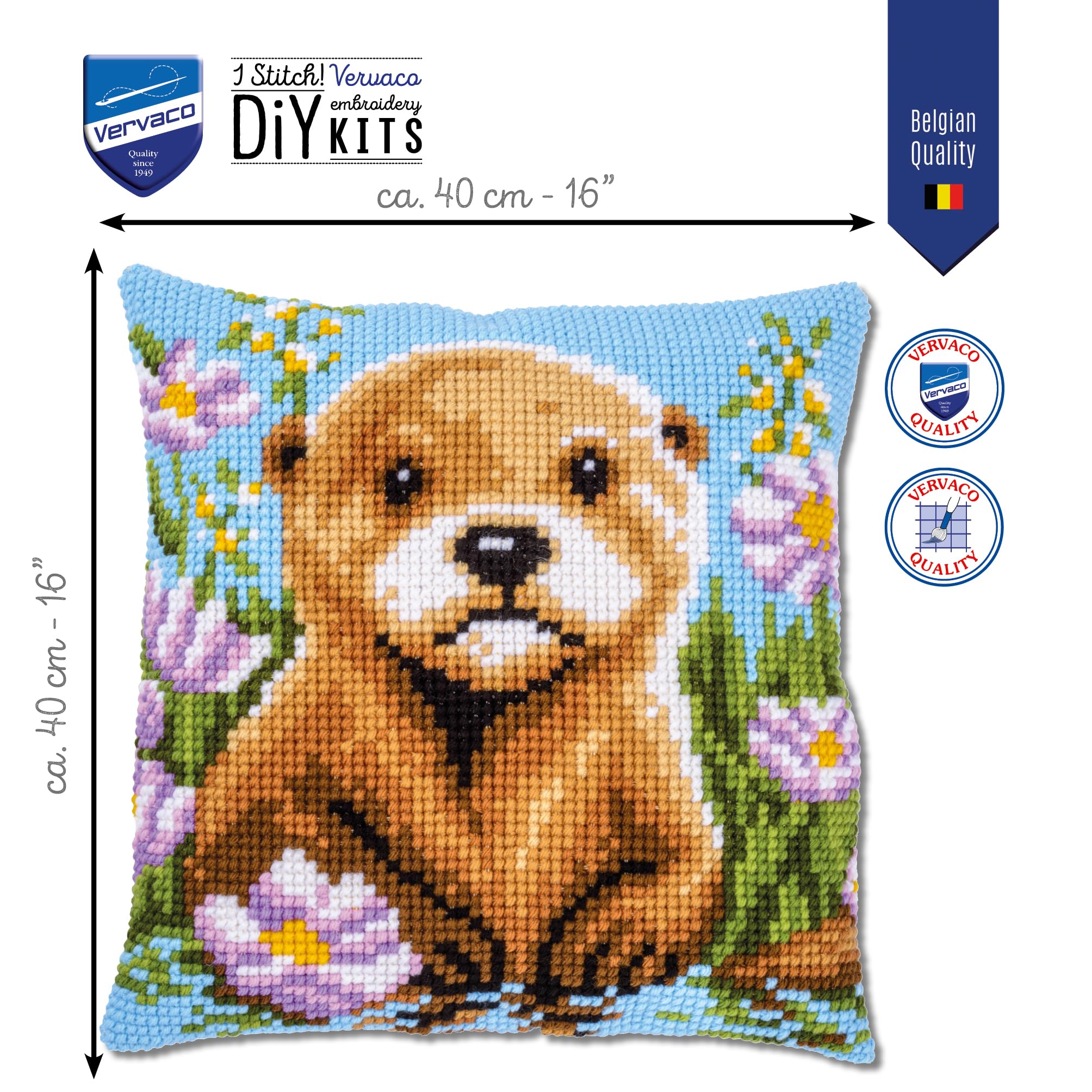 VERVACO Zestaw do Haftu Krzyżykowego Poduszka WYDRA Kanwa z Nadrukiem 40 x 40 cm Gruba Włóczka Akrylowa Zrób to Sam Dekoracja Domu DIY Cross Stitch Kit