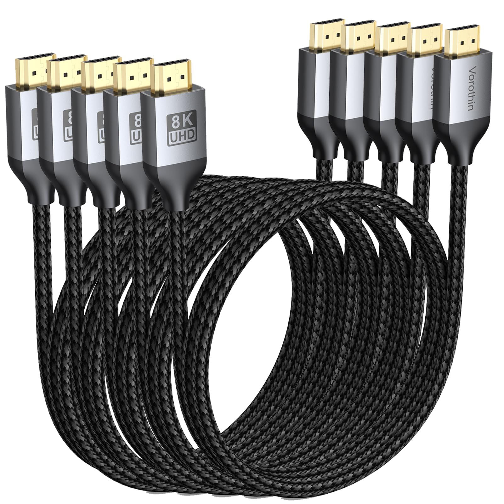 8K HDMI Cable 6FT 5-Pack, High Speed HDMI Computer Monitor Cord 48Gbps, Shielded CL3 Rated HDMI Cable 8K@60Hz, 4K@144Hz/120Hz, HDR10+ for TV,Soundbar,
