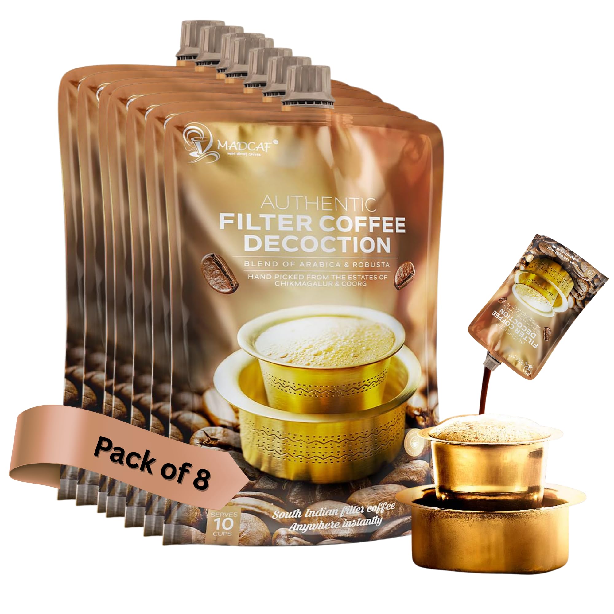 MADCAF Mad About Coffee Ready To Use Liquid Filter Coffee Decoction | Just Add Milk And Sugar | Instant Coffee 100ml(Pack design may differ)(Pack of 8)
