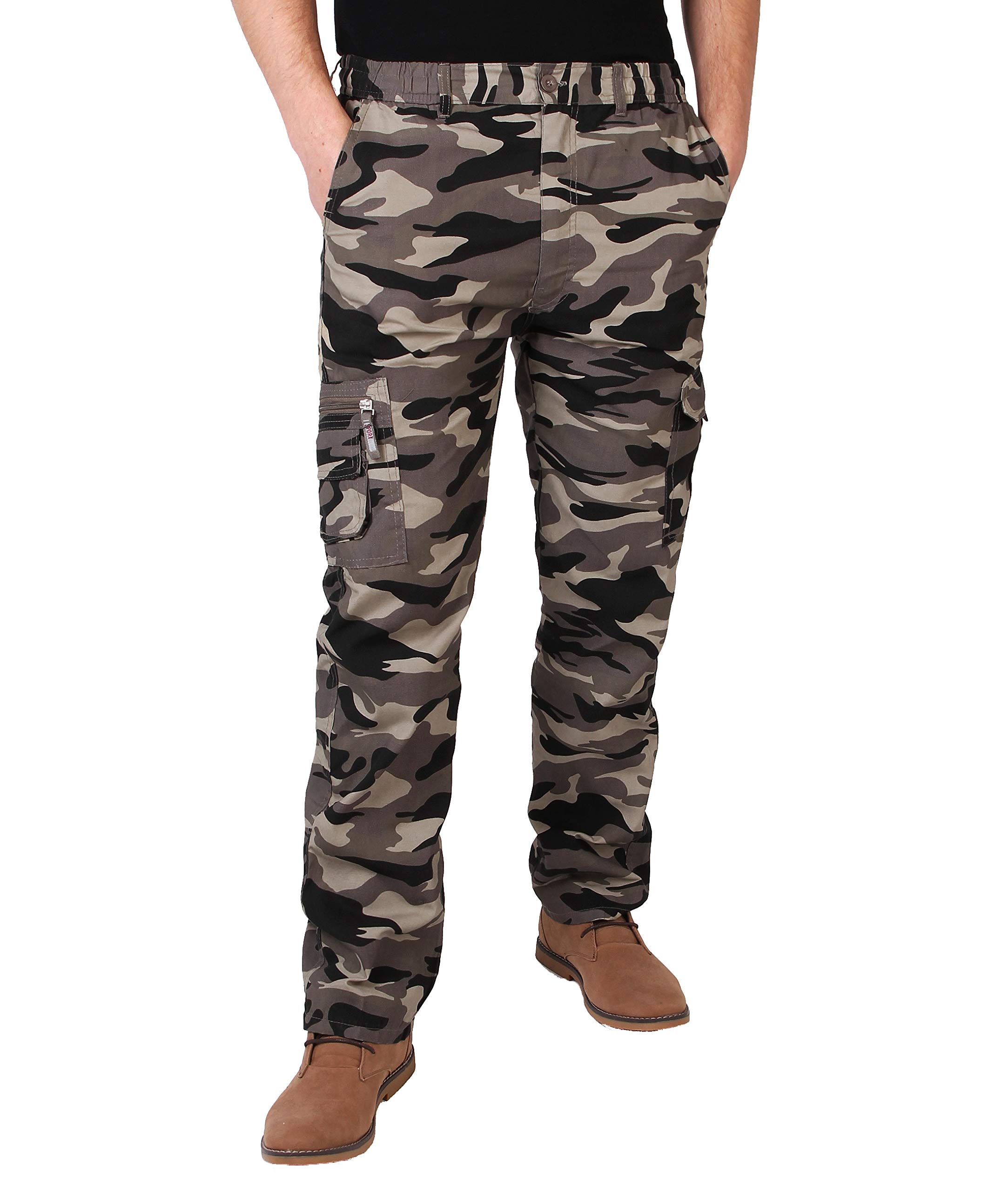 KRISPMens Camouflage Print Combat Trousers Casual Everyday Work Pants Cargo Pockets