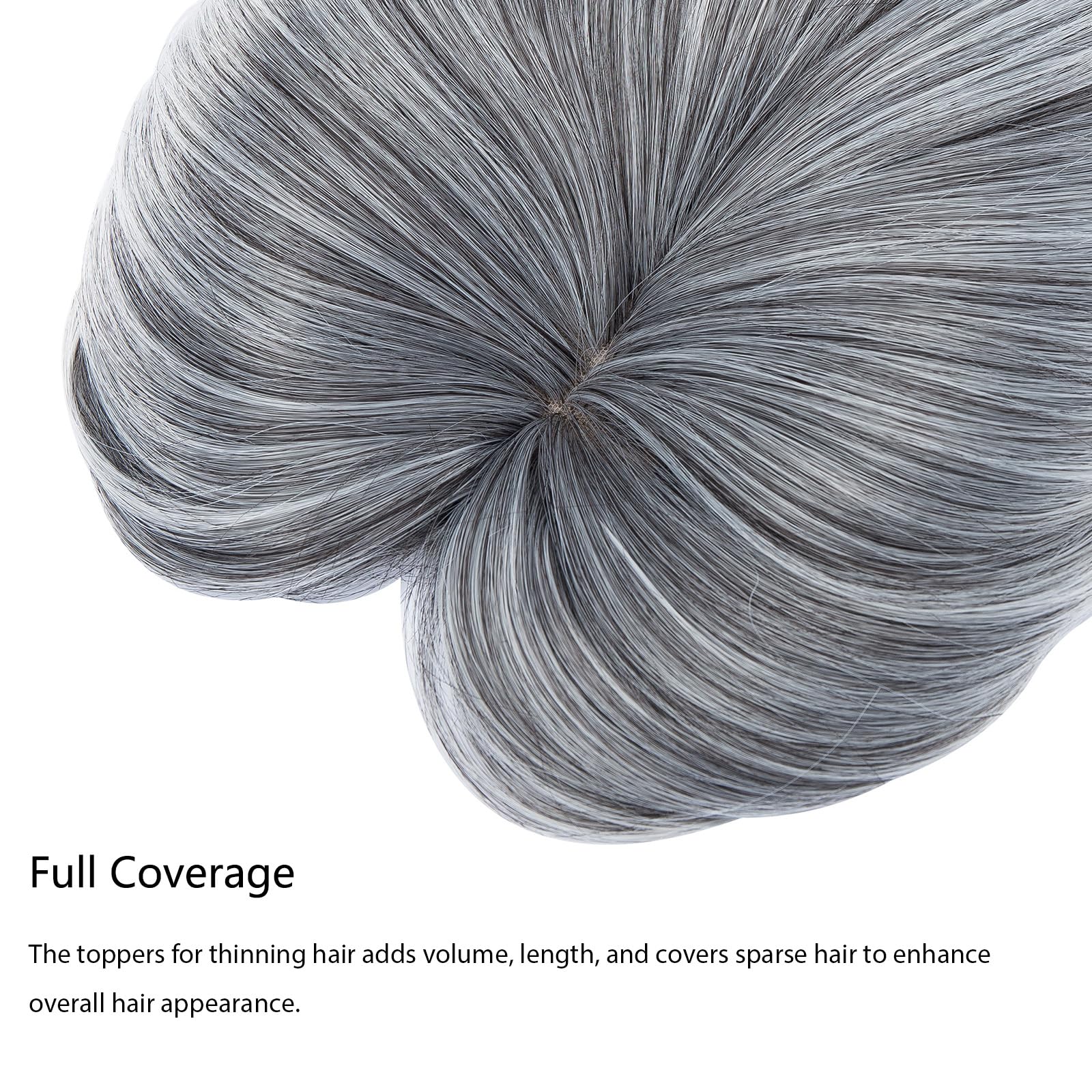 BUYOGET Brown mix Grey Hair Topper for Thinning Hair Short 7 inch 6×6in Base with 3 Clips in Toppers Hairpiece for Women Men - Image 4