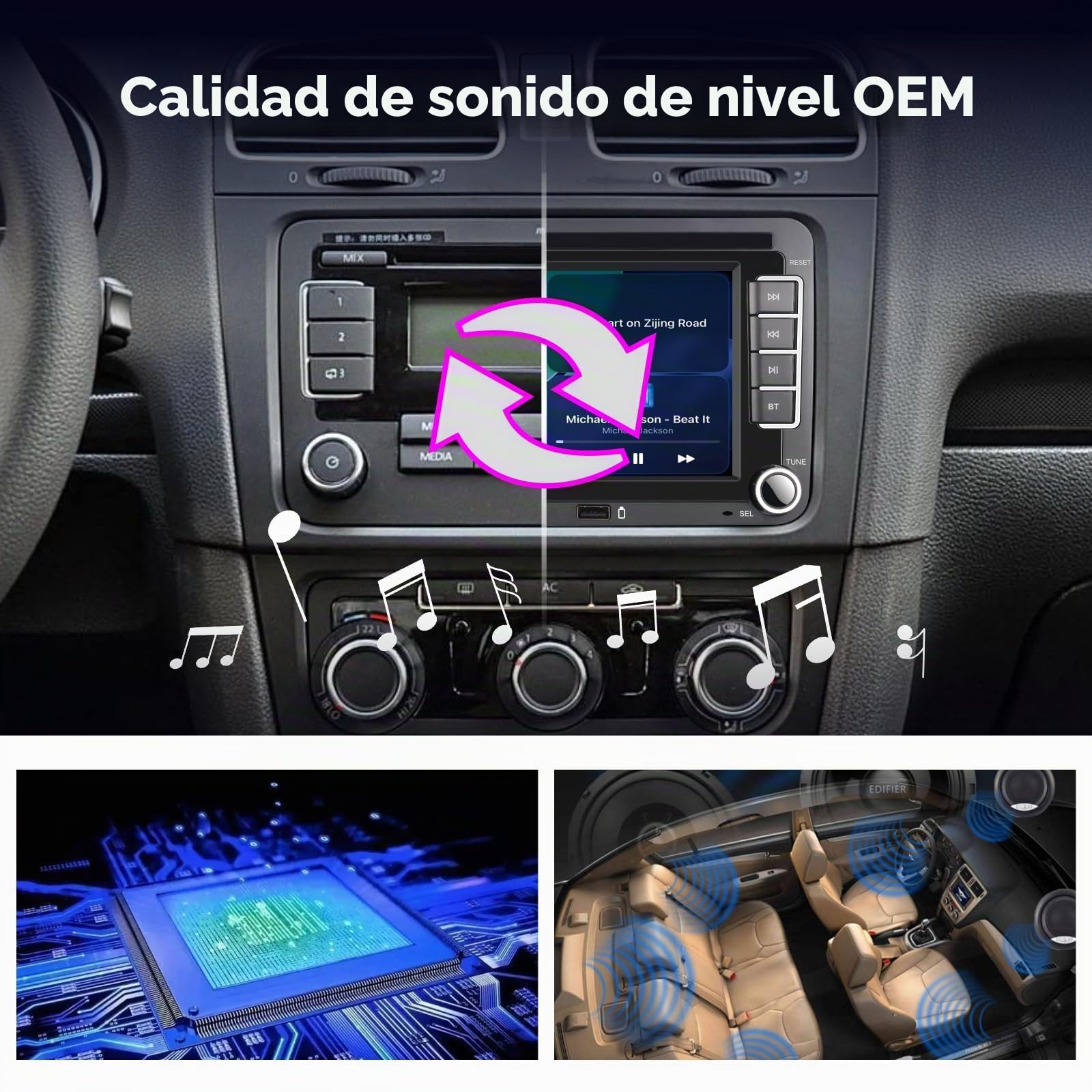 Radio de Coche Linux para VW Golf 5 6 Passat Polo RCD330 con CarPlay inalámbrico y Android Auto, Arranque en 2 Segundos, Controles físicos, Sonido de Calidad OEM, Plug & Play Puerto Quadlock
