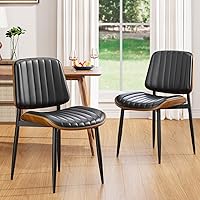 Vista 46 de Juego de 4 sillas de comedor, modernas de mediados de siglo, para comedor y cocina, con tapizado de piel sintética en rayas verticales para tocador