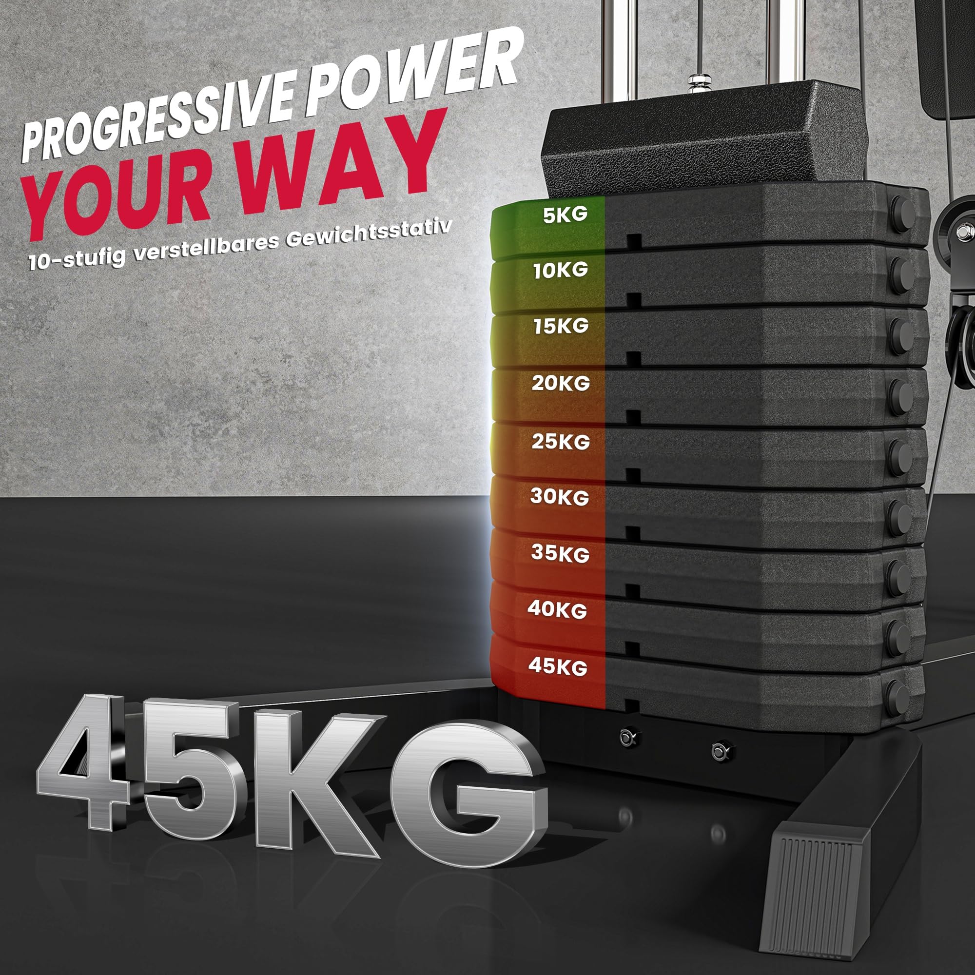 HOMCOM Kompakte Kraftstation, Multifunktionale Fitnessstation, Multistation mit Butterfly, Bizepscurl, Latzug, Beinstrecker, 45 kg Gewichtsblock Krafttraining Schwarz