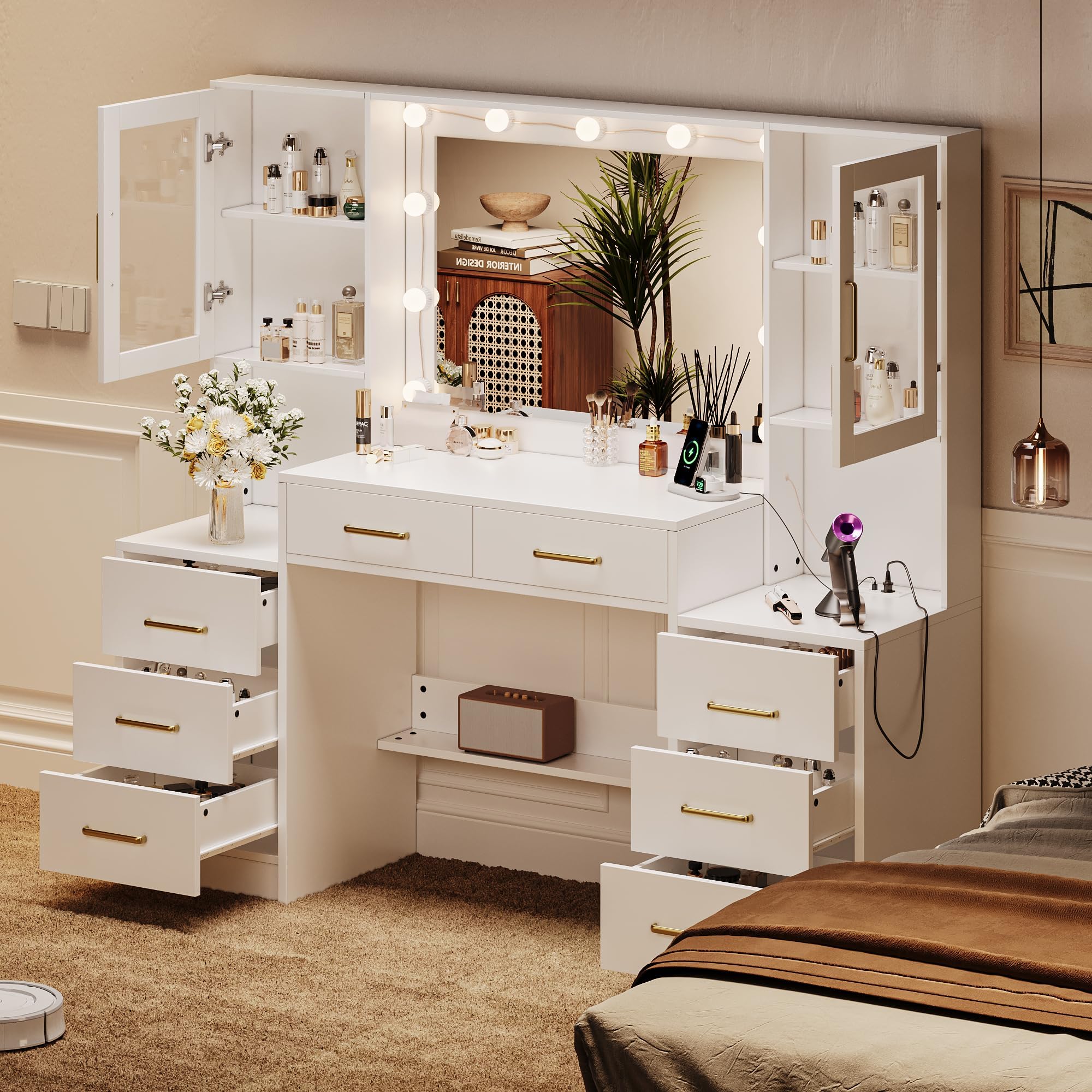 Amazon.com: TOKSOM 58.3”Vanity Desk with Mirror and Charging