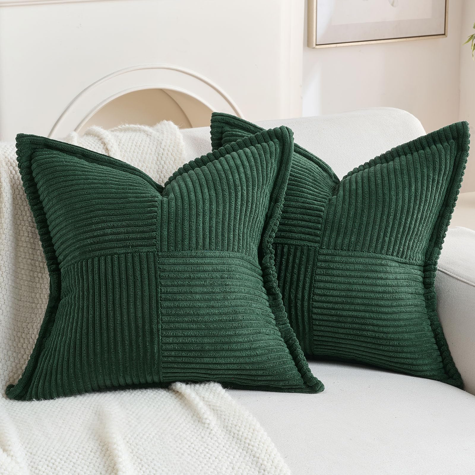 FUTEI Set of 2 Corduroy Cushion Covers 45 x 45 cm, Dark Green