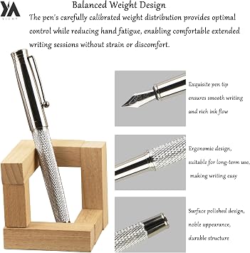 Fancy Fountain Pen Set Fine & Medium Nibs, Includes 18 Ink Cartridges, Ink Converter, Syringe Filler, Luxury Gift for Writing, Journaling & Calligraphy,Silvery