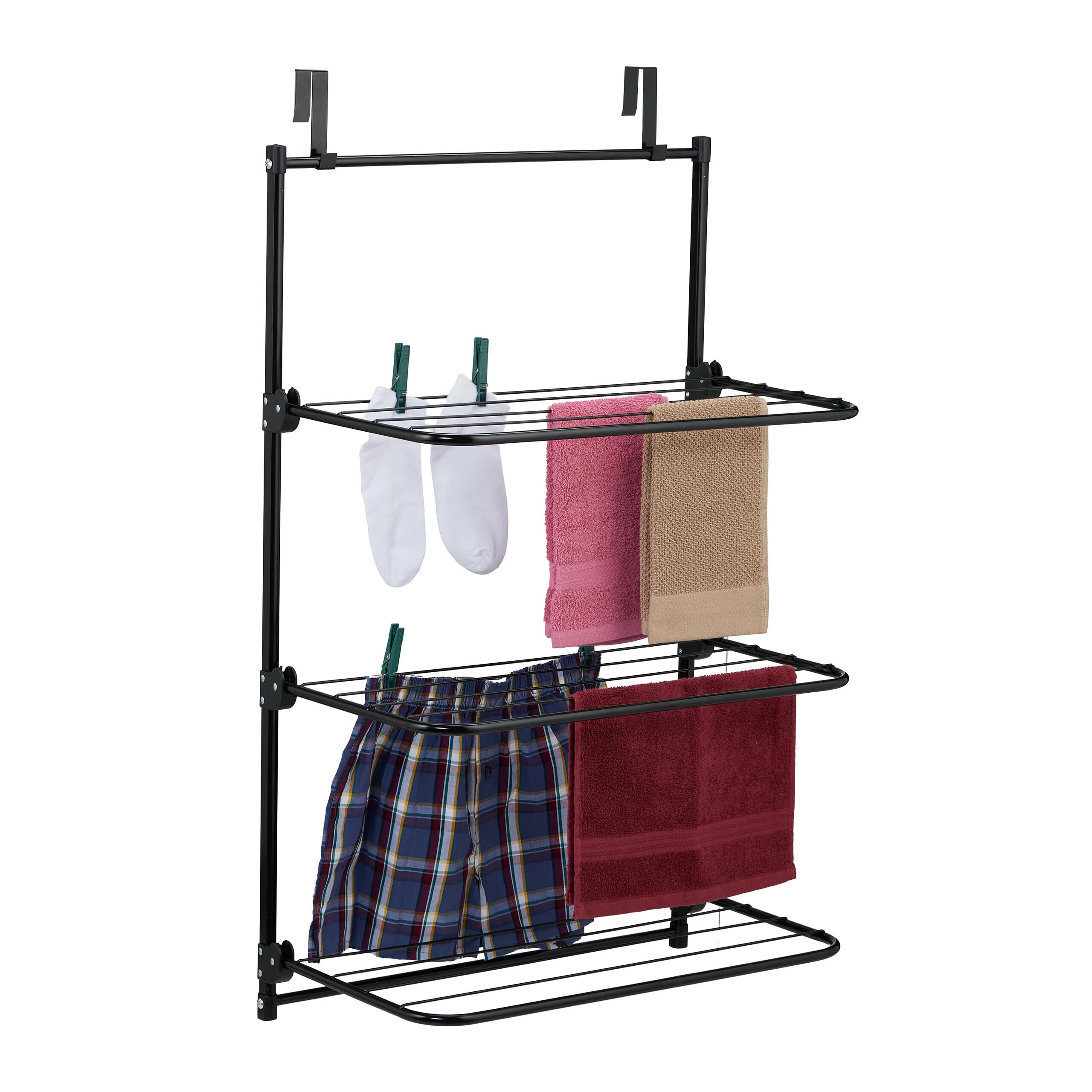 Relaxdays Stendibiancheria da Doccia, Stendino da Appendere Porta, Termosifone, 95x58x31 cm, Spazio Stendere 10 m, Nero