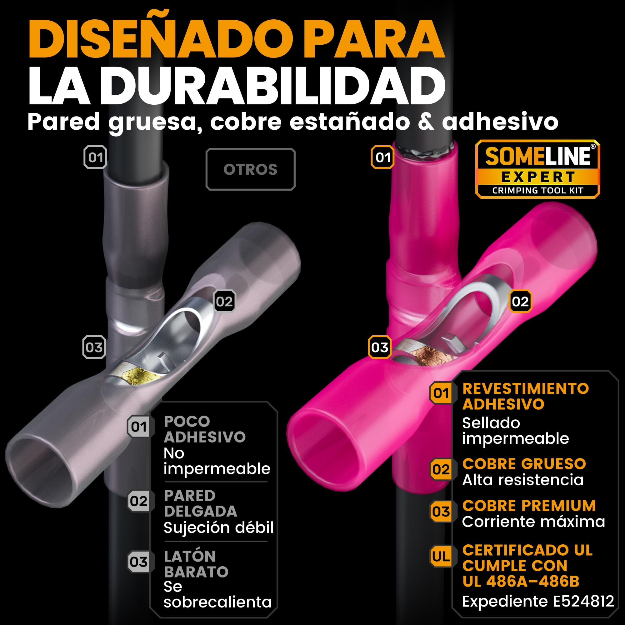 SOMELINE juego de alicates para engarzar conectores a tope, 0,5-6 mm²,100 piezas con tubo retráctil, juego de alicates para engarzar conectore