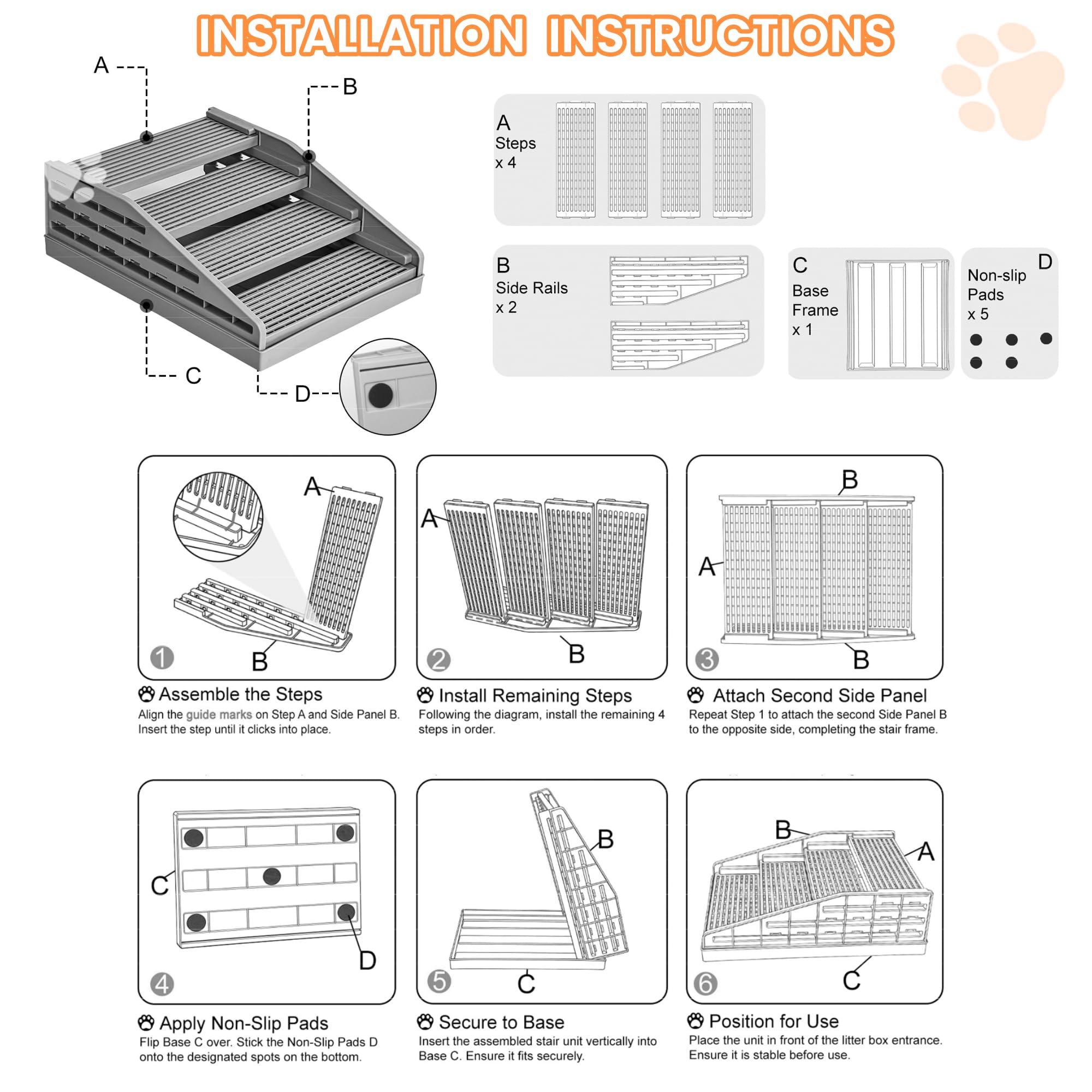 Caja de arena ajustable para gatos con función de filtro, rampa para gatos, atrapador de arena para escaleras, color amarillo