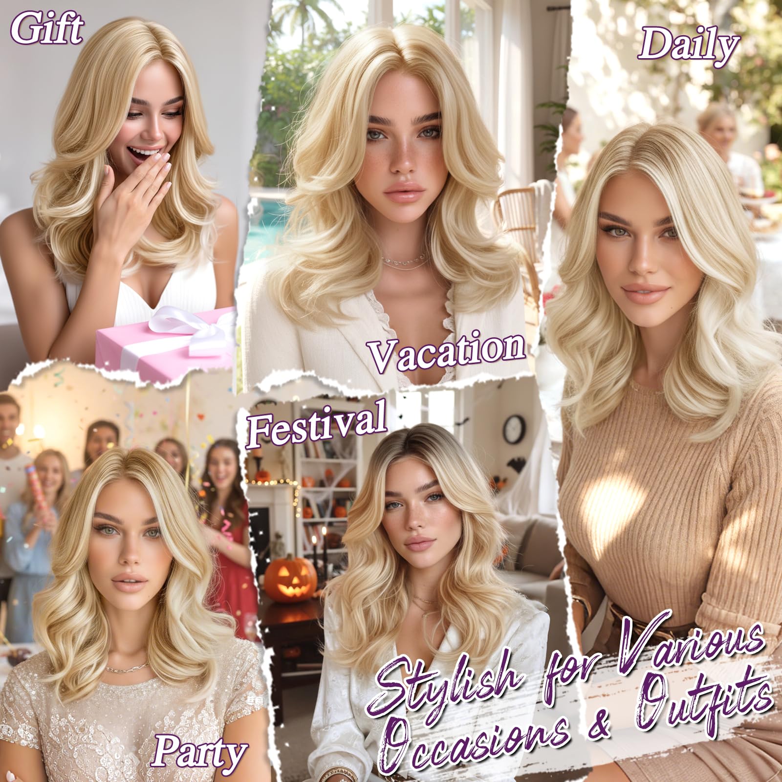 BARSDAR Kurze Gewellte Honigblond Perücke, Schulter Lange Blond Perücken für Frauen Kurze Lockere Wellen Layered Perücke mit Curtain Pony Weiche Synthetik Natürlich Aussehend Alltag Party