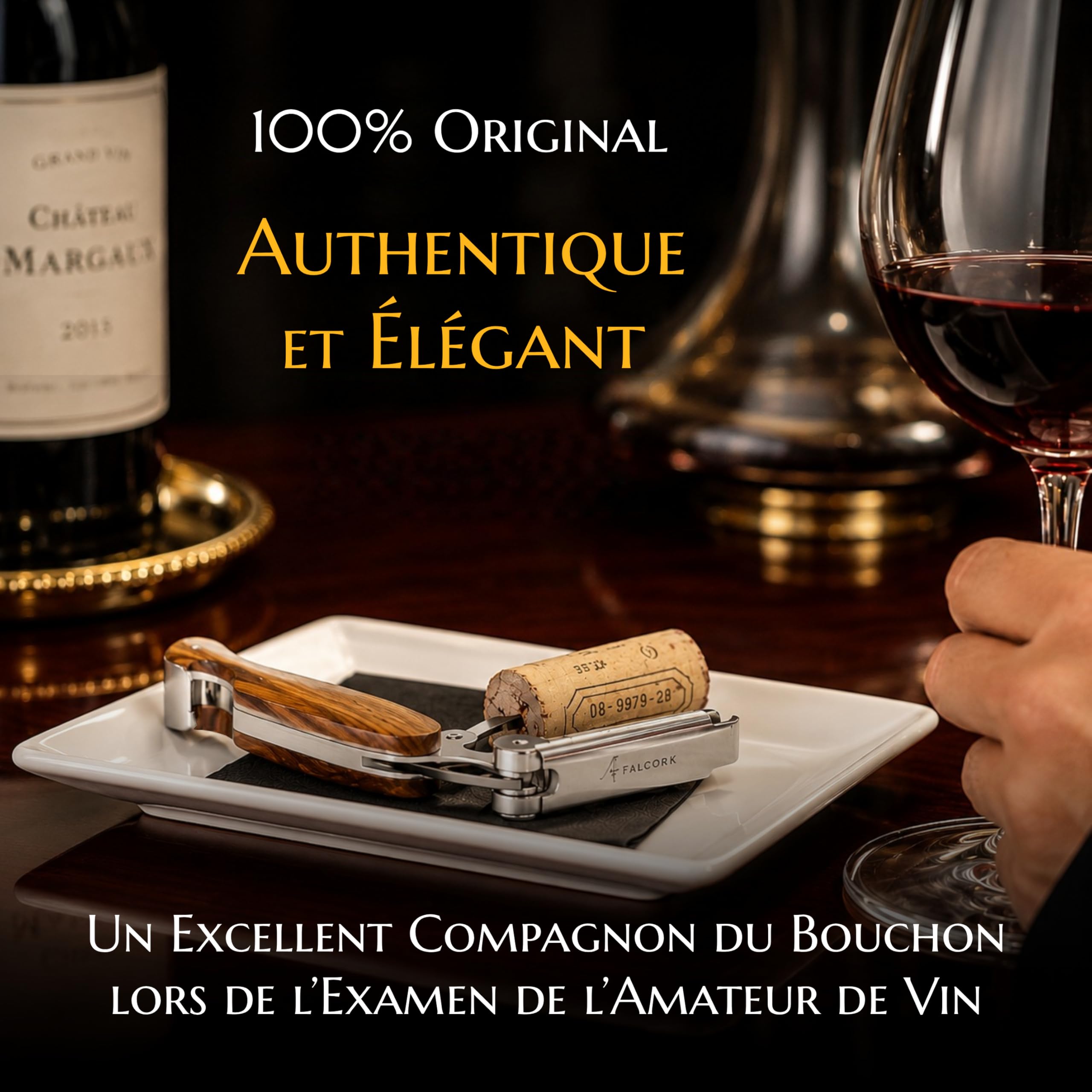 Limonadier pour Professionnels FALCORK® 144 Efficacité – Tire-Bouchon à Une Étape pour Usage Intensif en Hôtellerie-Restauration avec Hélice Marquée, Décapsuleur Intégré et Manche en Bois d’Olivier
