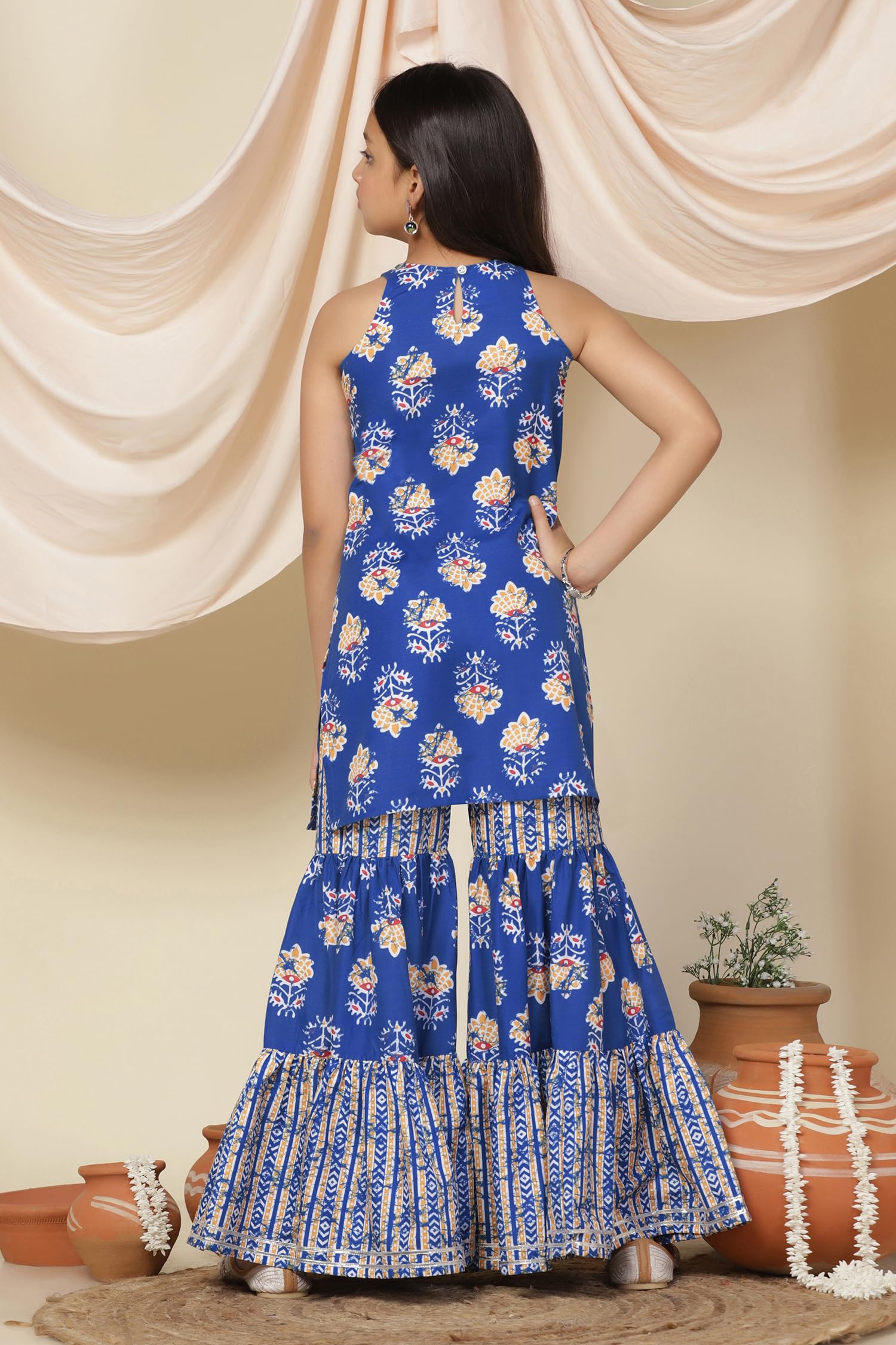 Fashion Dream Girls Cotton Blend Printed Salwar Suit |Suit Set|Girl Outfit|Sharara Set(FDGSET00113 BLU 28_Blue_7-8Yrs) - Image 2 thumbnail
