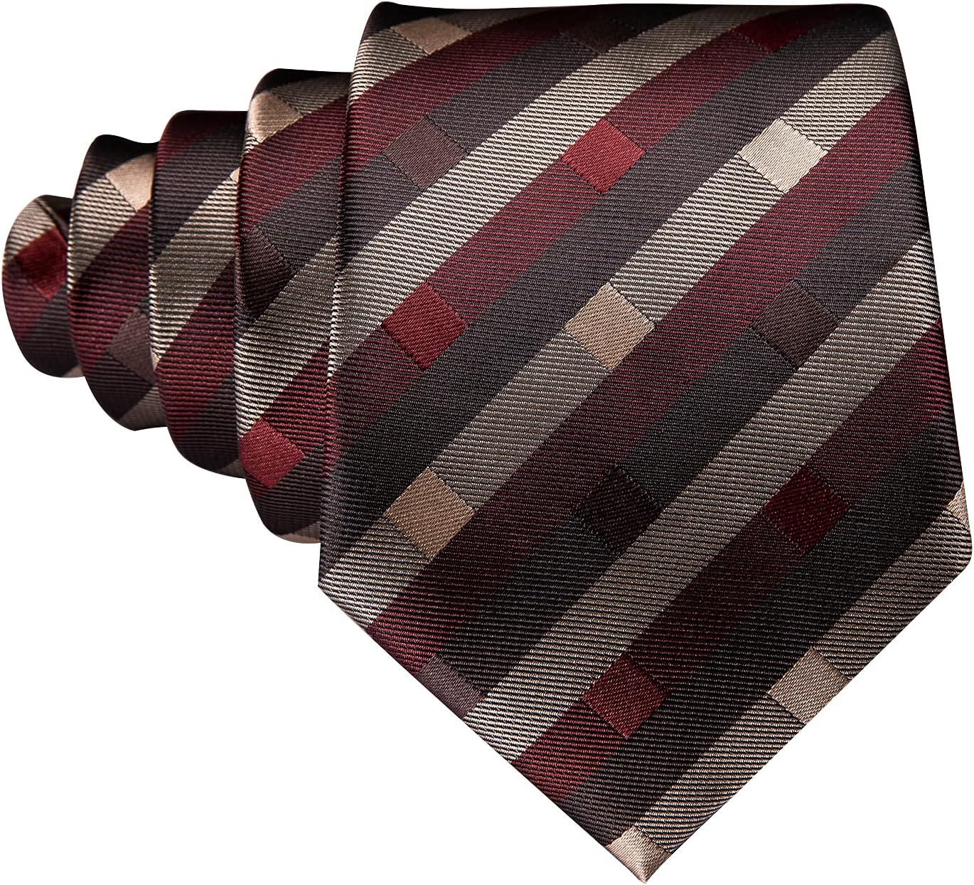 Barry.Wang Designer Classic Ties for Men Set Formal Pocket Square Cufflink Check Plaid - Image 4