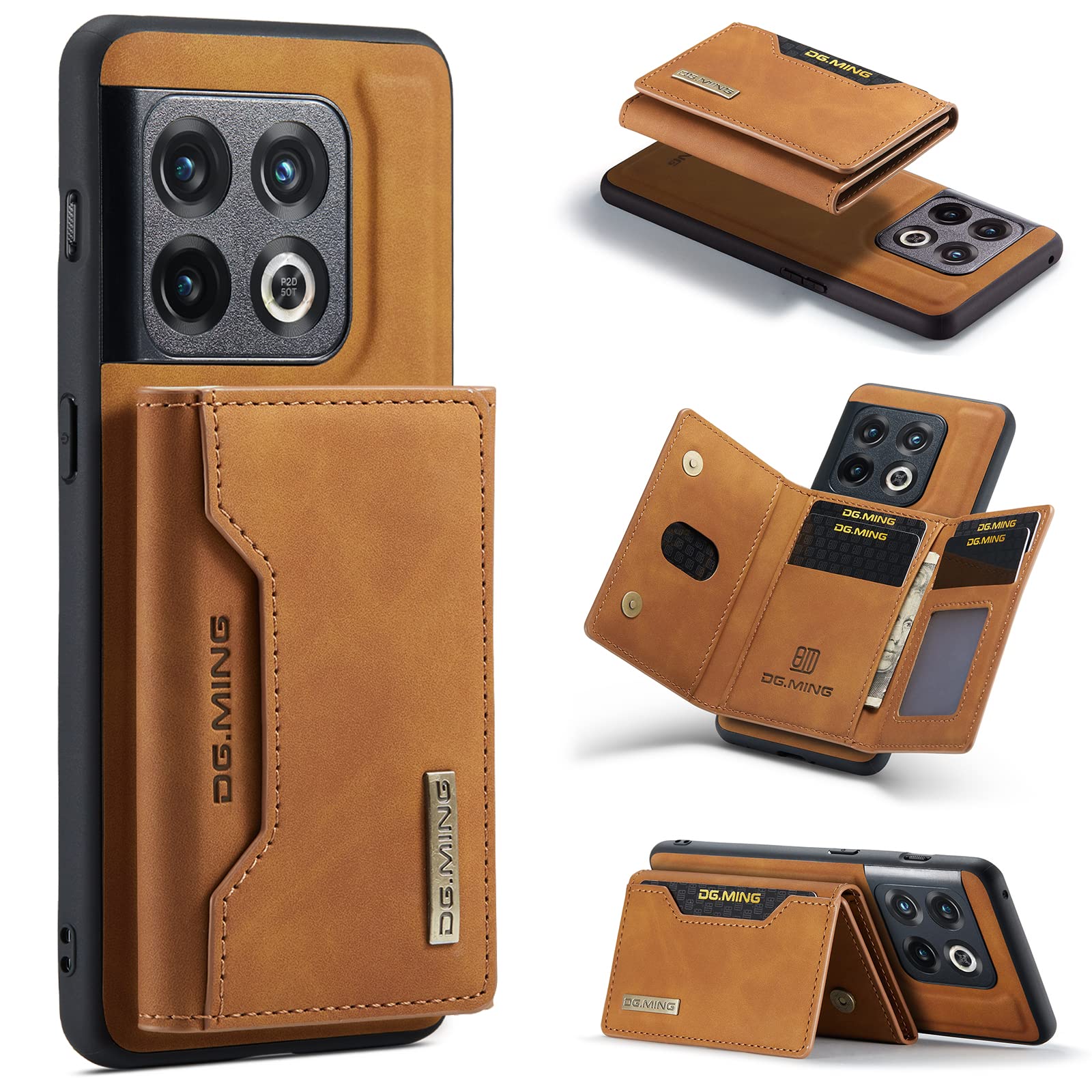 Custodia a portafoglio per Oneplus 10 Pro, 2 in 1 staccabile in pelle per Oneplus 10 Pro, custodia protettiva a portafoglio magnetica con supporto + porta carte, marrone