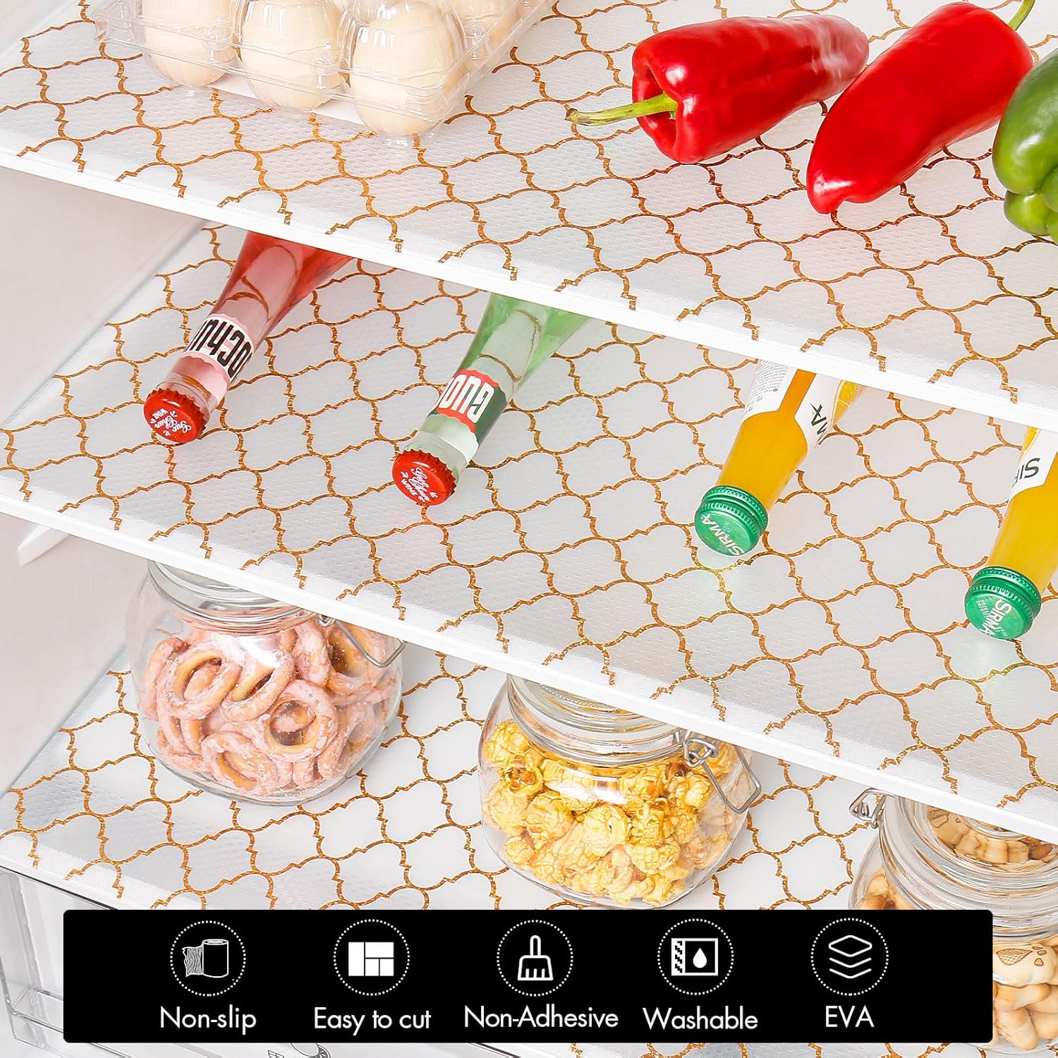 Cooyes Shelf and Drawer Liners for Kitchen Cabinets, Non Adhesive Cabinet Liner, EVA Waterproof Durable Non-Slip Drawer Mats for Shelves, Fridge, Storage, Kitchen Cupboards – Modern Pattern