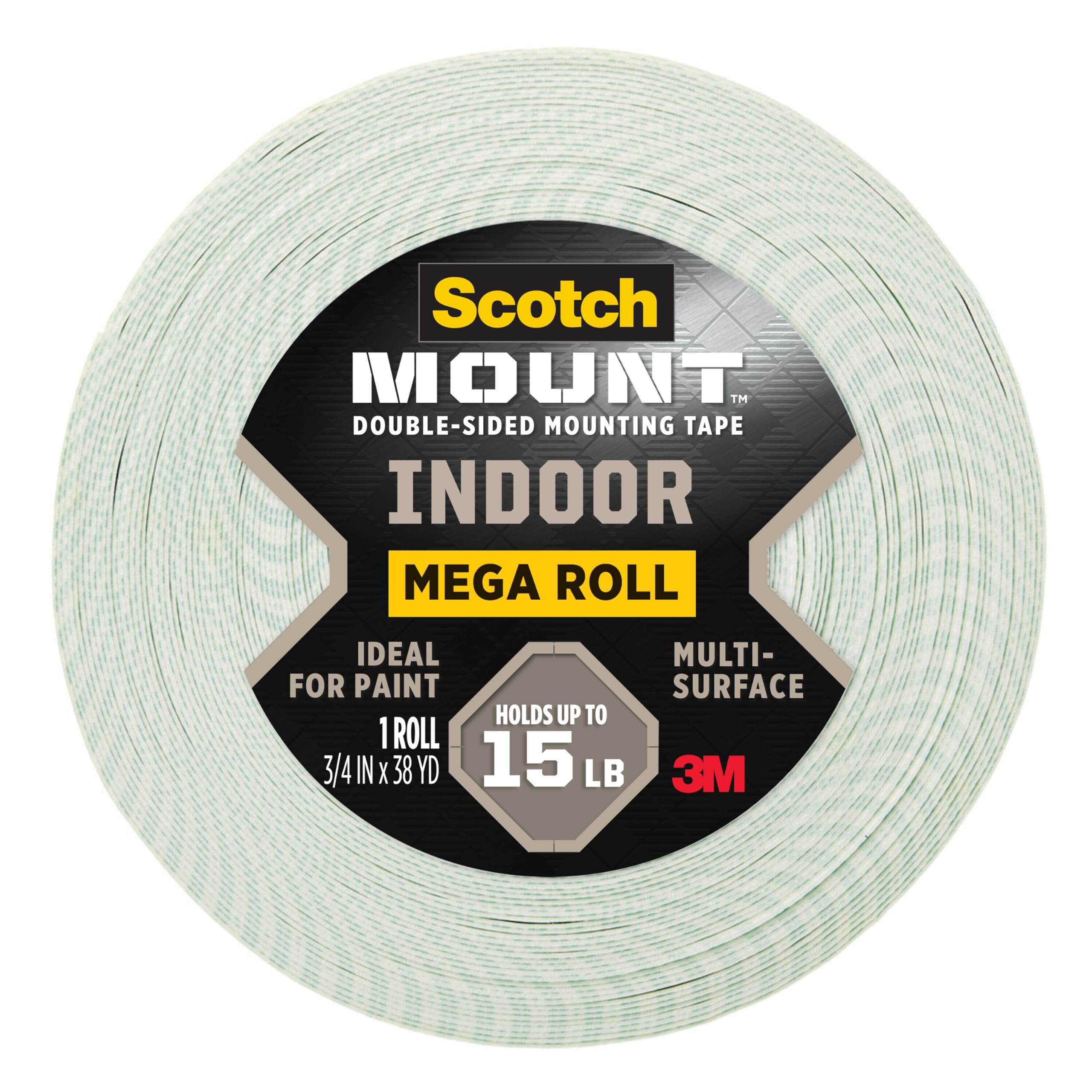 Double-Sided Tape Mega Roll, 3/4 in x 114 ft, Indoor Mounting White Tape, Features 3M Industrial Strength Adhesive, No Mess or Tools (110H-MR)