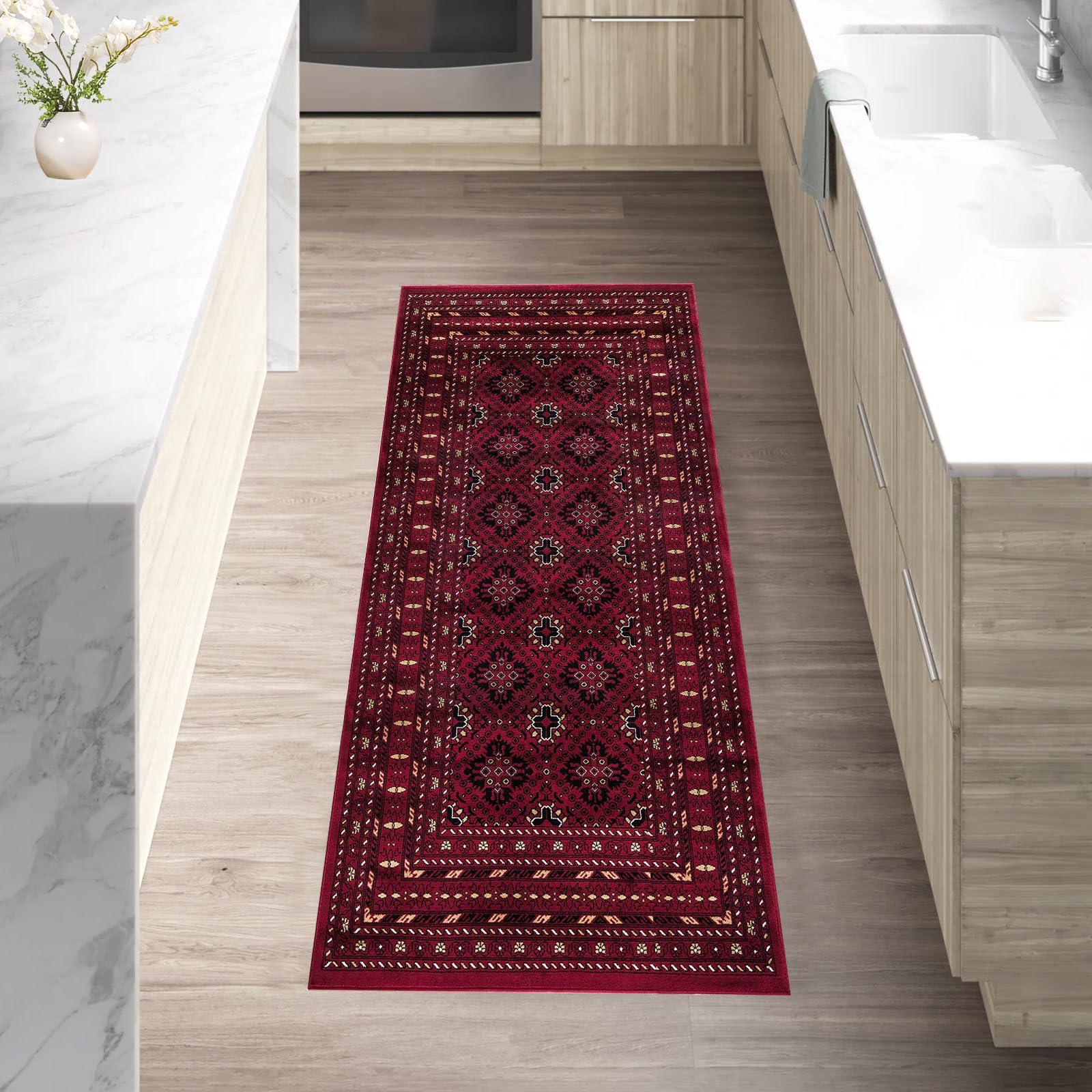 cozily® Traditional Oriental Hall Runner Rug, Tagab 60x220cm, Red, Washable With Jute Backing, Ideal For Hallway, Kitchen, Lounge And Living Room Rug. — image 1
