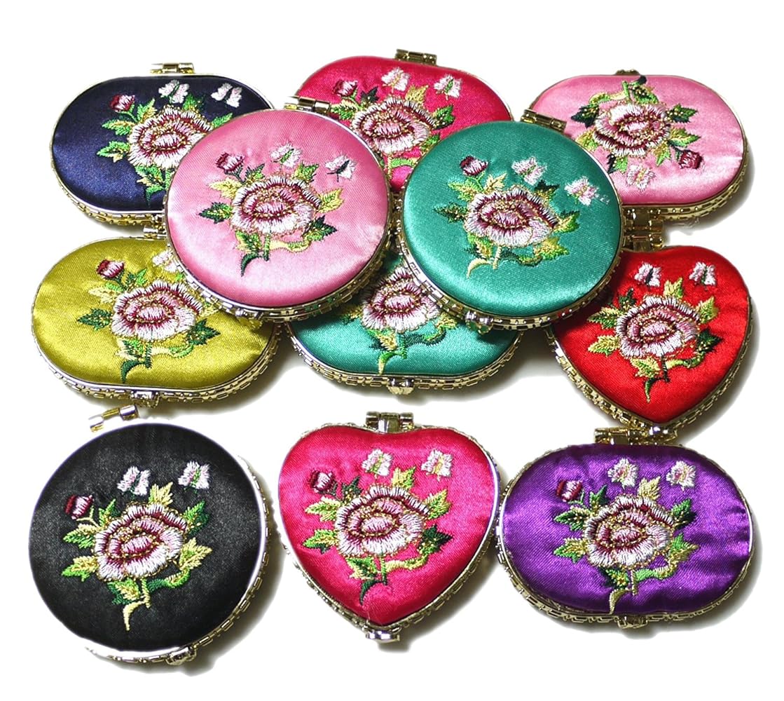 Amazon.co.jp: 刺繍柄化粧鏡 （3色セット）ハンドミラー 中国