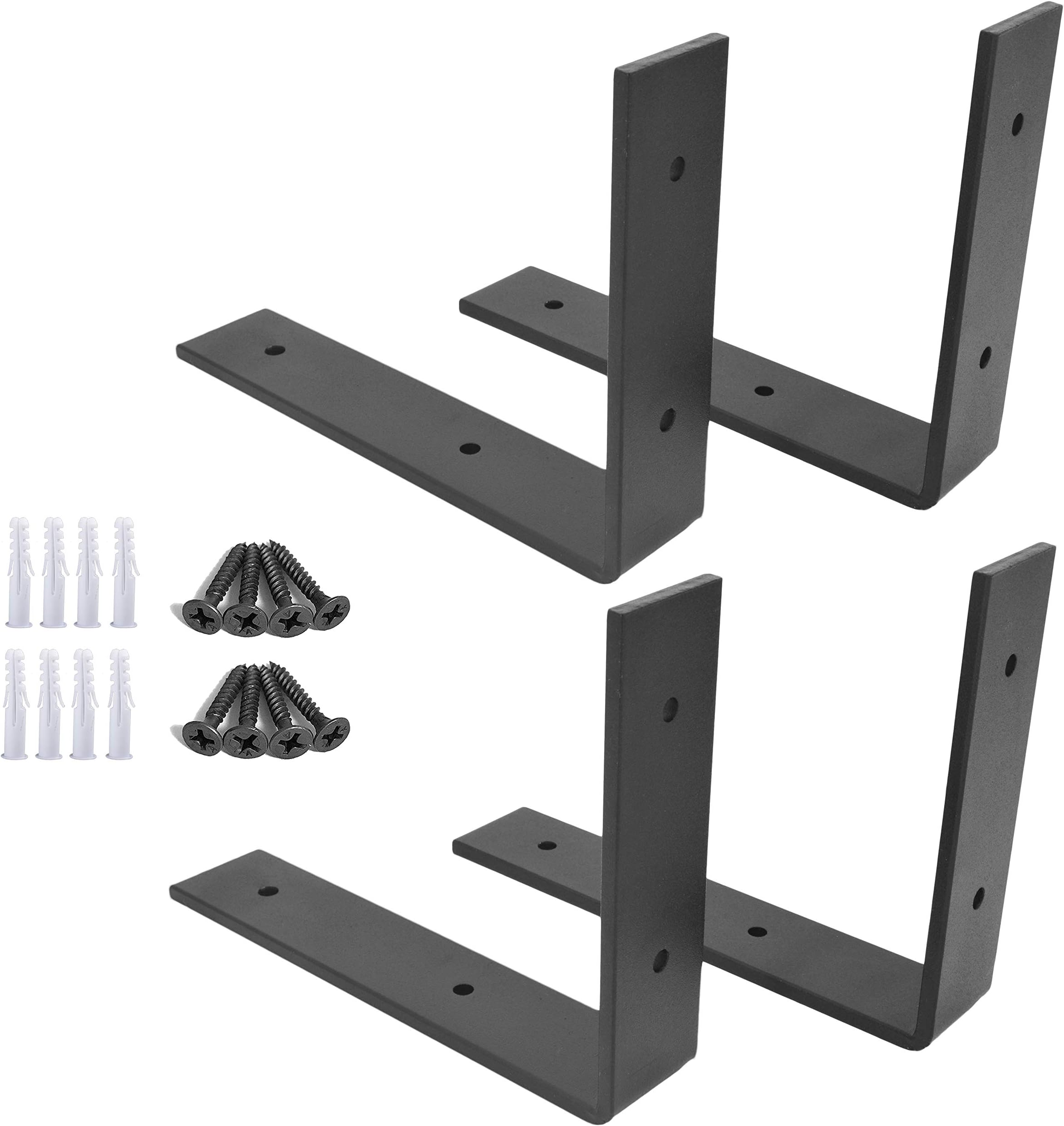 OVOV 4 Pieces Iron Steel Shelf Bracket Heavy Duty Thicken L Floating Countertop Support Bracket for Wall Hanging Decorative(Black) 10"