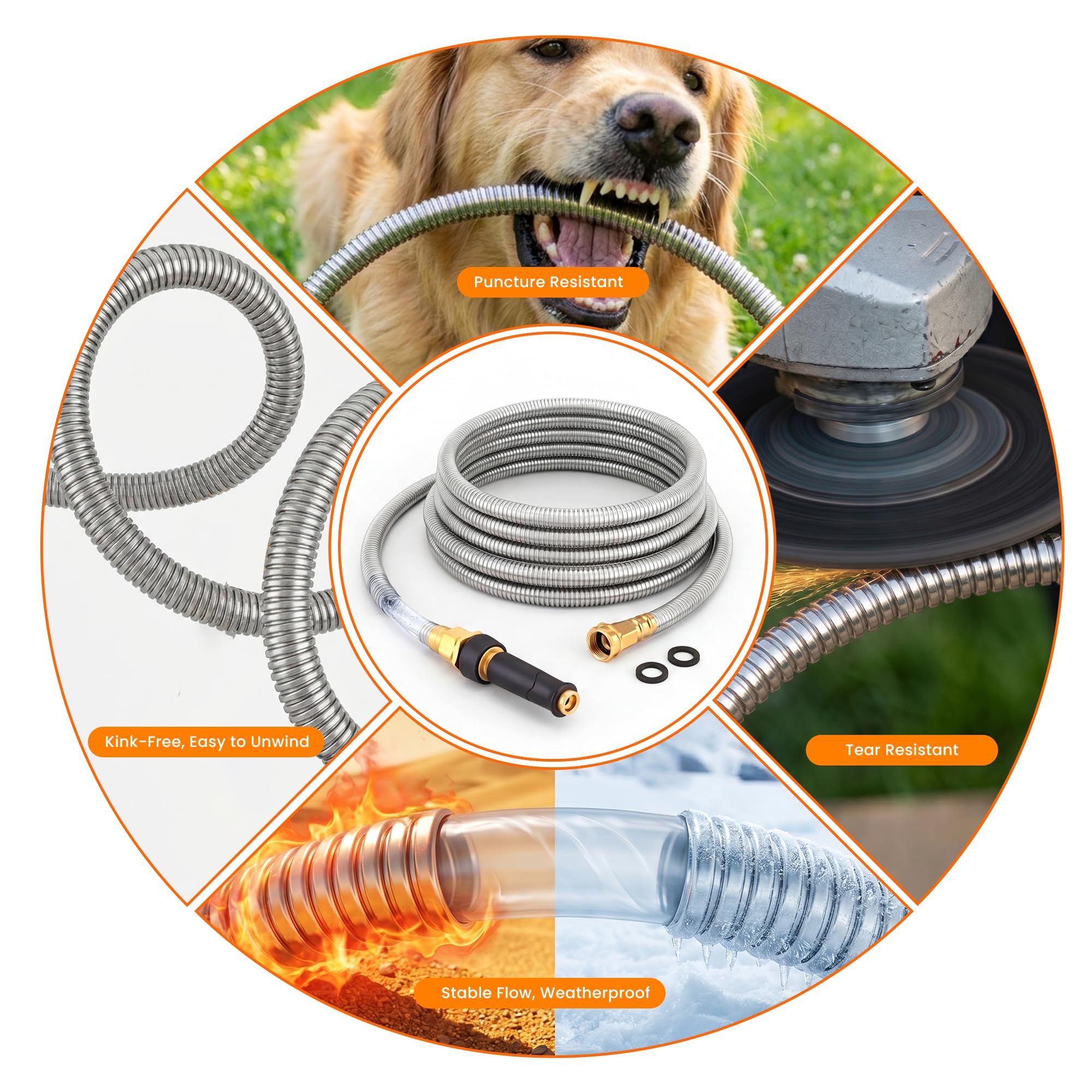 View 1 of ****CHECKED 7/11 - AS IS/NO RETURNS - SALE FINAL - FOR PARTS ONLY****Rosy Earth Stainless Steel Garden Hose 100 FT, Heavy Duty Expandable Water Hose, No-Kink, No Bite, Flexible Garden Hoses for Yard, RV, Car