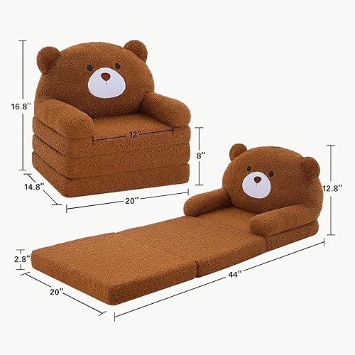 Miniatura 3 de MOONBEEKI Comfy - Silla para niños pequeños, sofá plegable para bebés, sofá plegable de felpa para niñas y niños de 18 meses en adelante (oso marrón)