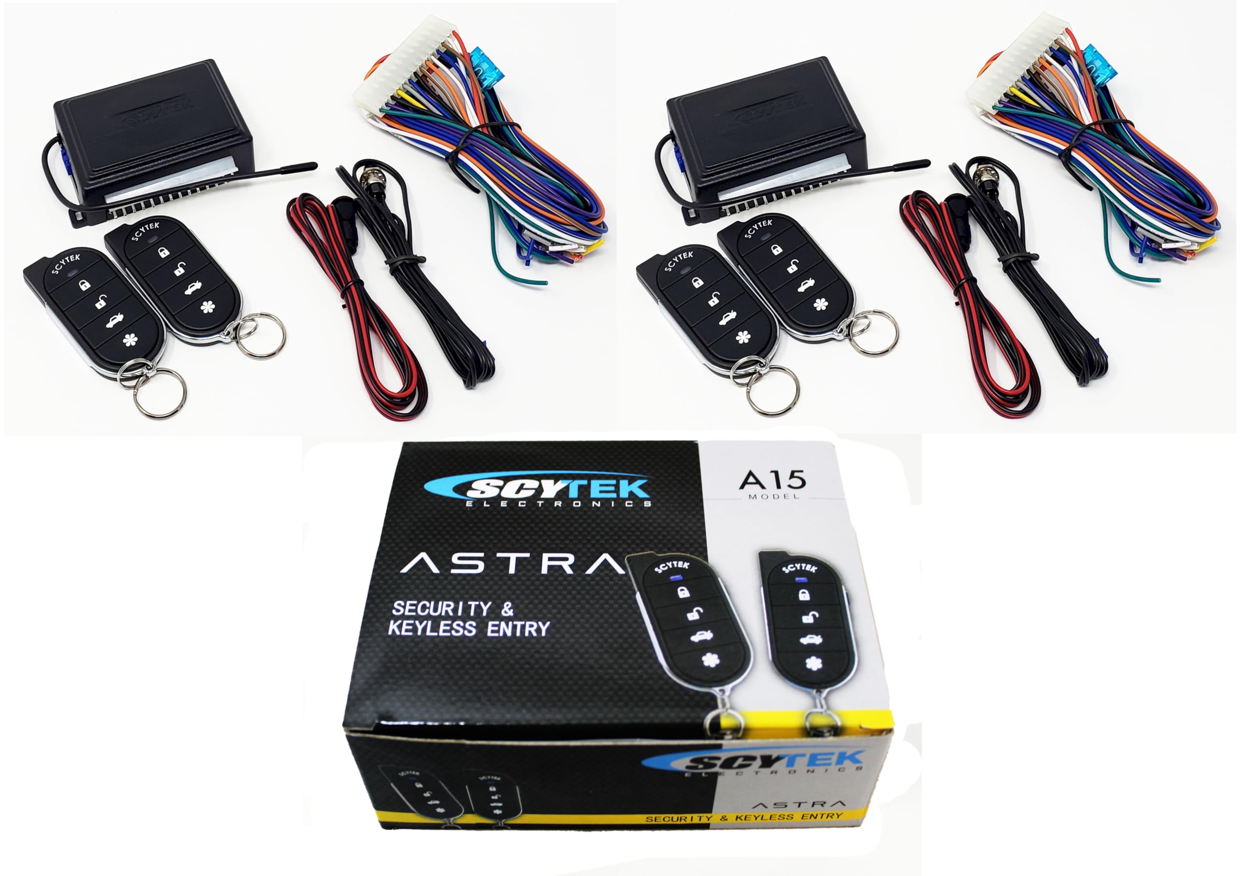 Scytek A15 Keyless Entry Car Alarm Security System, 2 Key Fob 2 Door Locks