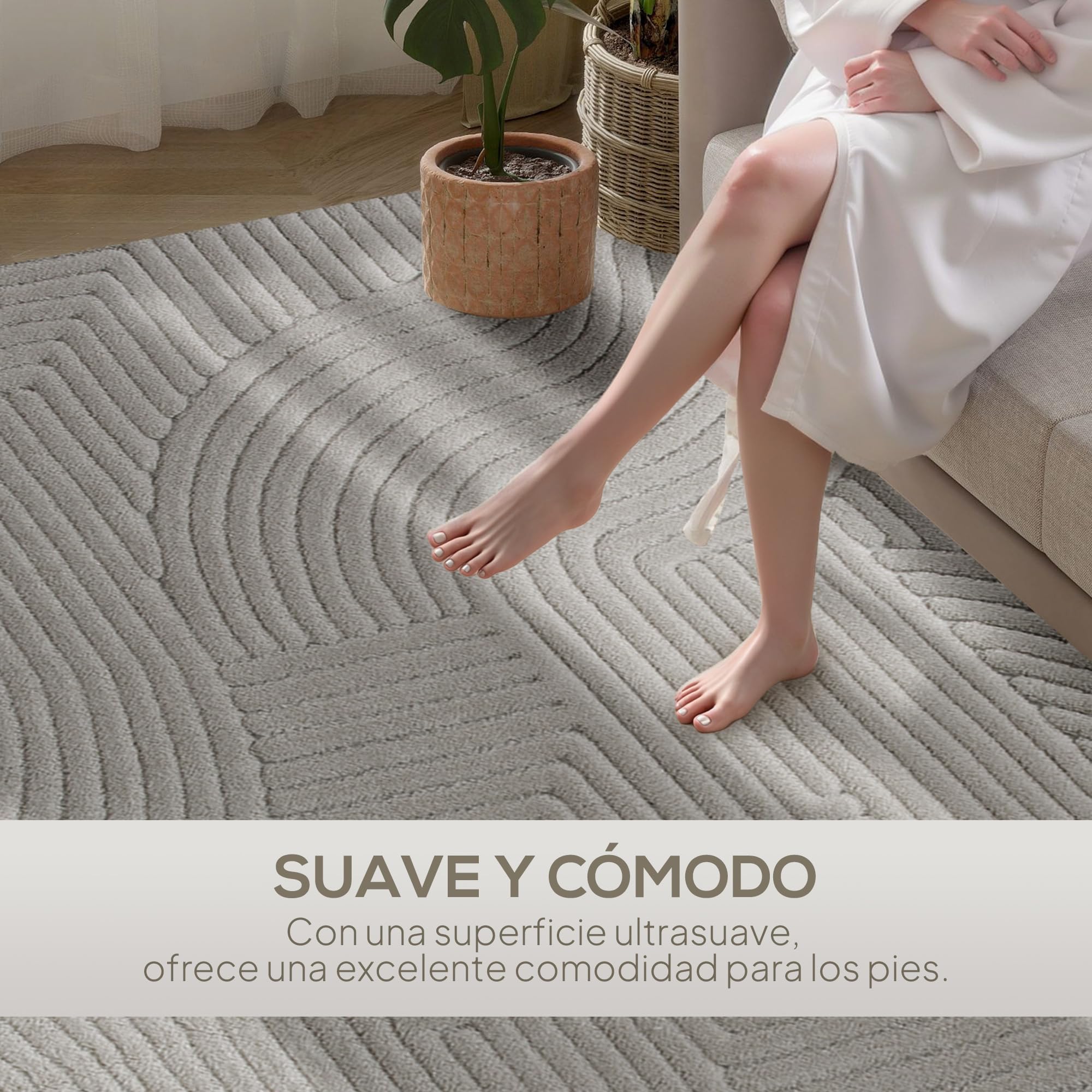 HOMCOM Alfombra Salón 230x160 cm Alfombra Pelo Corto Estilo Moderno Gris | Base Antideslizante, Tejida a Máquina, Tapete, Sala de Estar, Dormitorio, Comedor