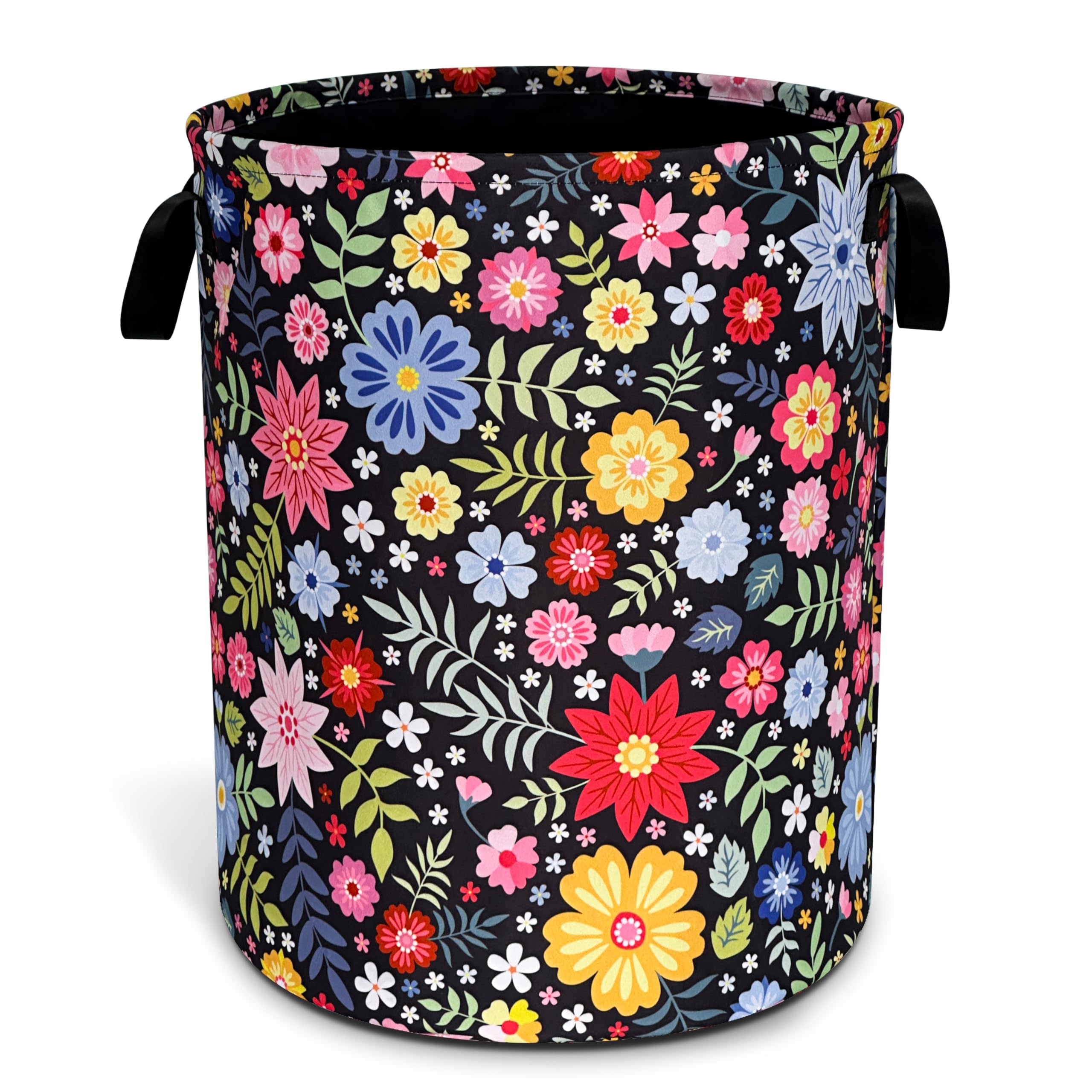 Colorful Folk Flowers Laundry Basket Oxford Cloth Floral Laundry Hamper With Handle Foldable Portable Clothes Storage Basket 18.9 X 16.5 In Storage