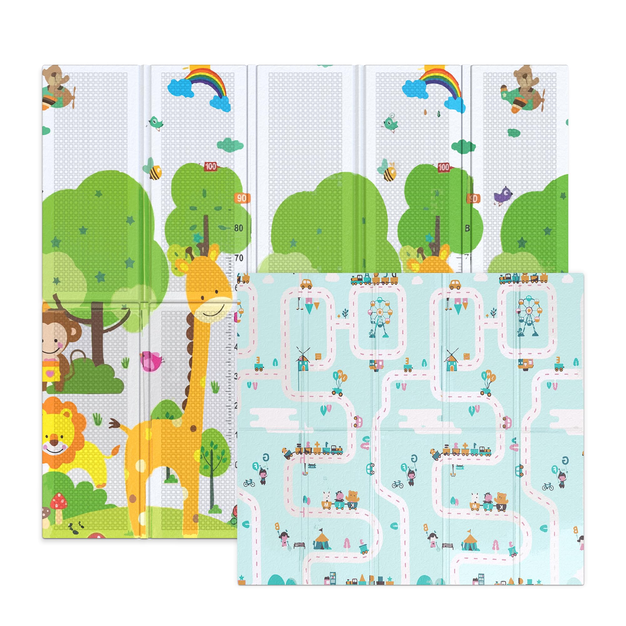 Alfombra Bebé Acolchada Plegable 1cm Grosor 200 x 180 cm , Tapete Actividades Reversible Antideslizante , Manta Suelo para Juegos , Colchoneta para Bebés y Niños , Alfombra Infantil Jungle Edition