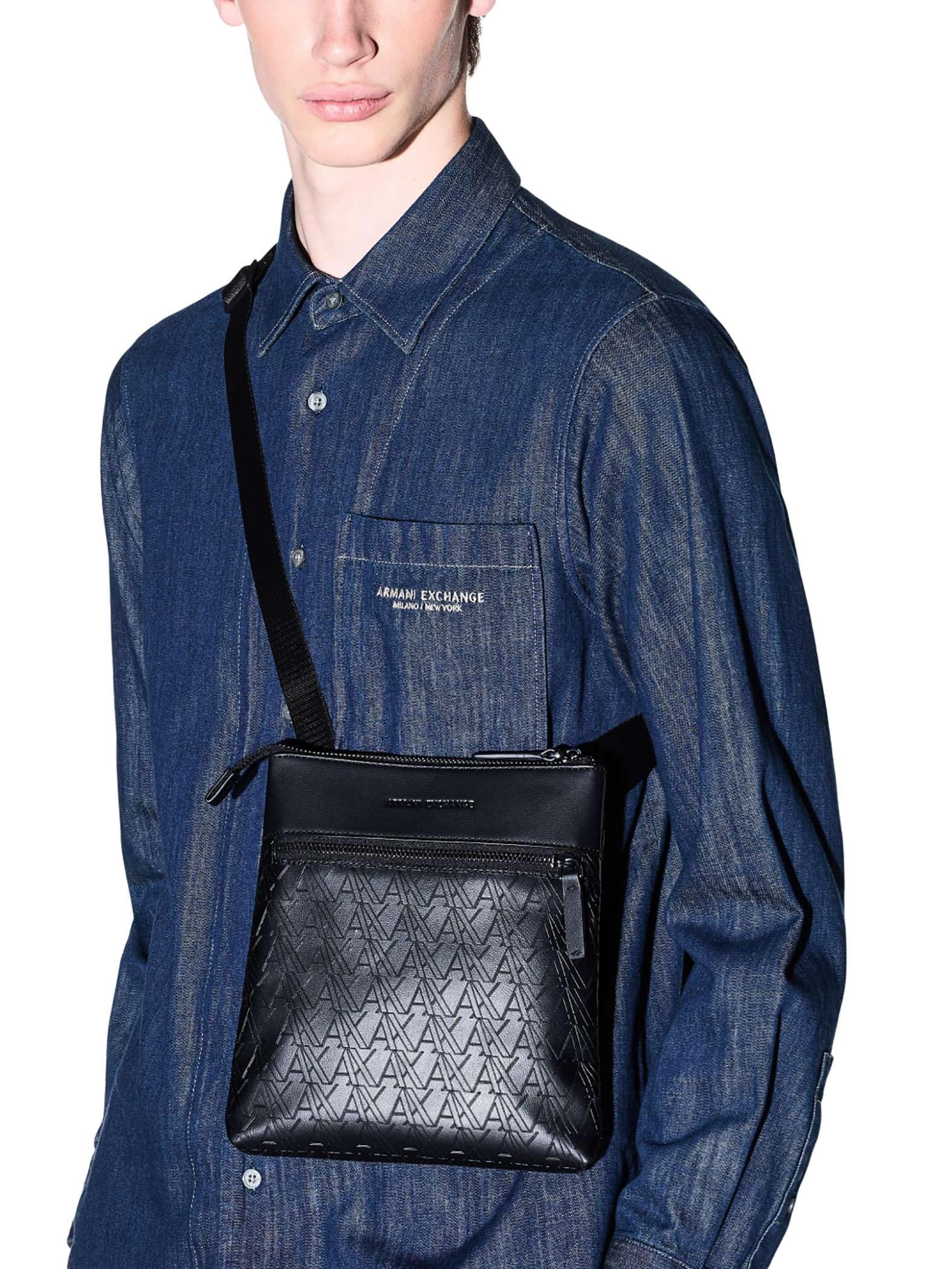 Armani Exchange Męski Płaska Torba Listonoszka Na Ramię, Black, One Size