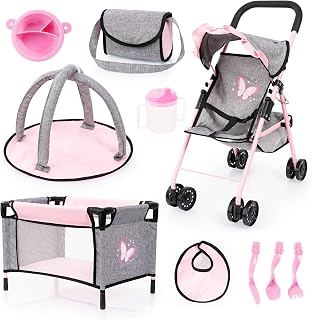 Bayer Design 21533AB Sillita de Paseo para muñecas, Cama, Alfombra de Juego, Bolsa y Accesorios