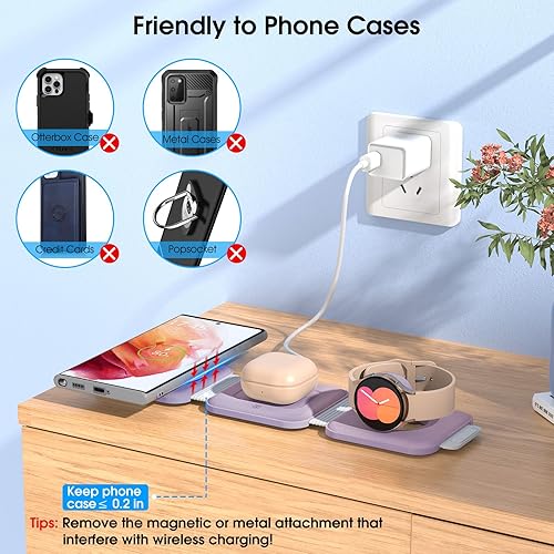 Miniatura 8 de Estación de carga inalámbrica de bolsillo para dispositivos Samsung Android, cargador inalámbrico rápido plegable 3 en 1 para Samsung Galaxy S23