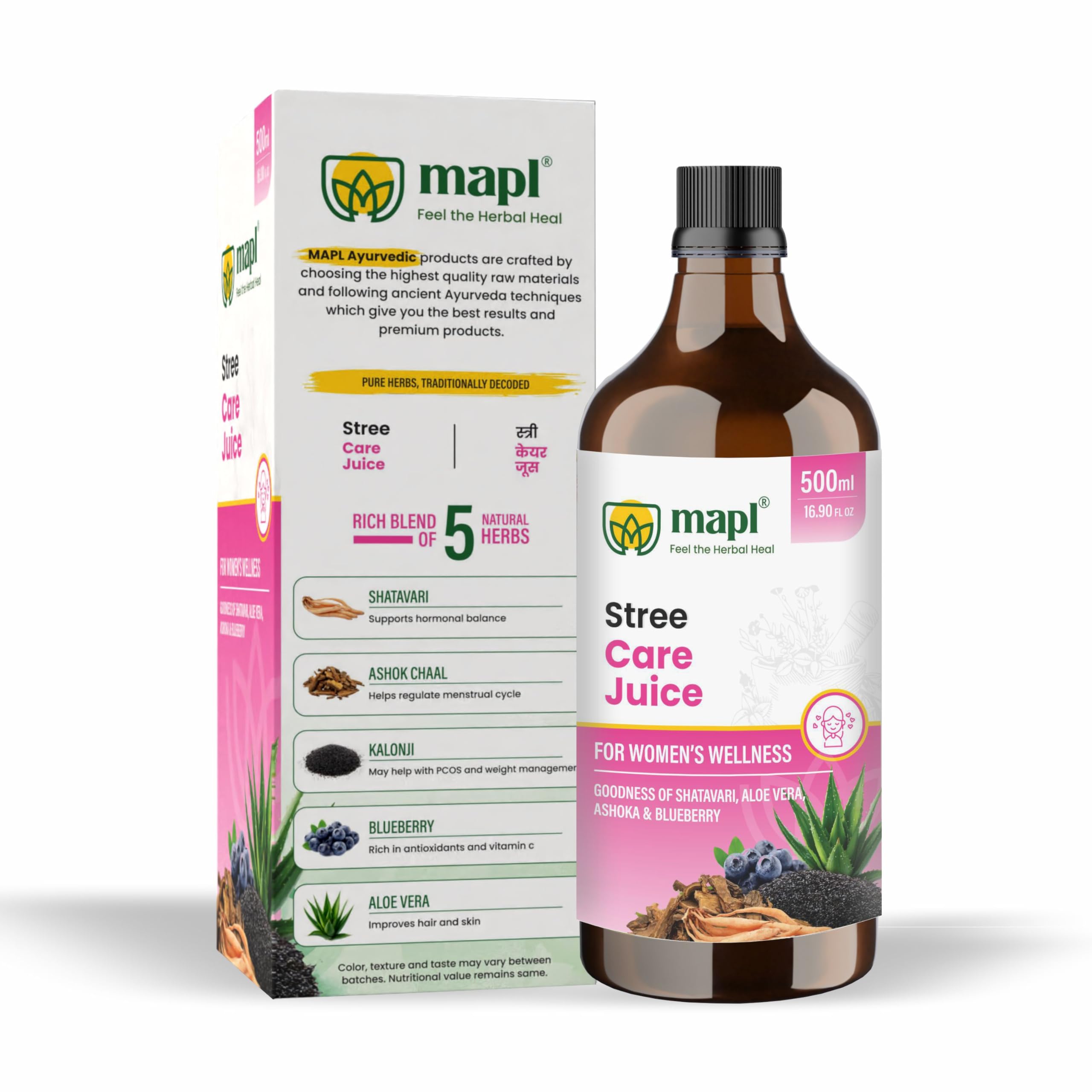 Buy MAPL She Care Juice 500 ML | Stree Care Women's Ayurvedic Herbal Juice  with Shatavari, Aloe Vera, Ashoka & Blueberry | PCOS & PCOD Support |  Supports Hormonal Balance and Women's