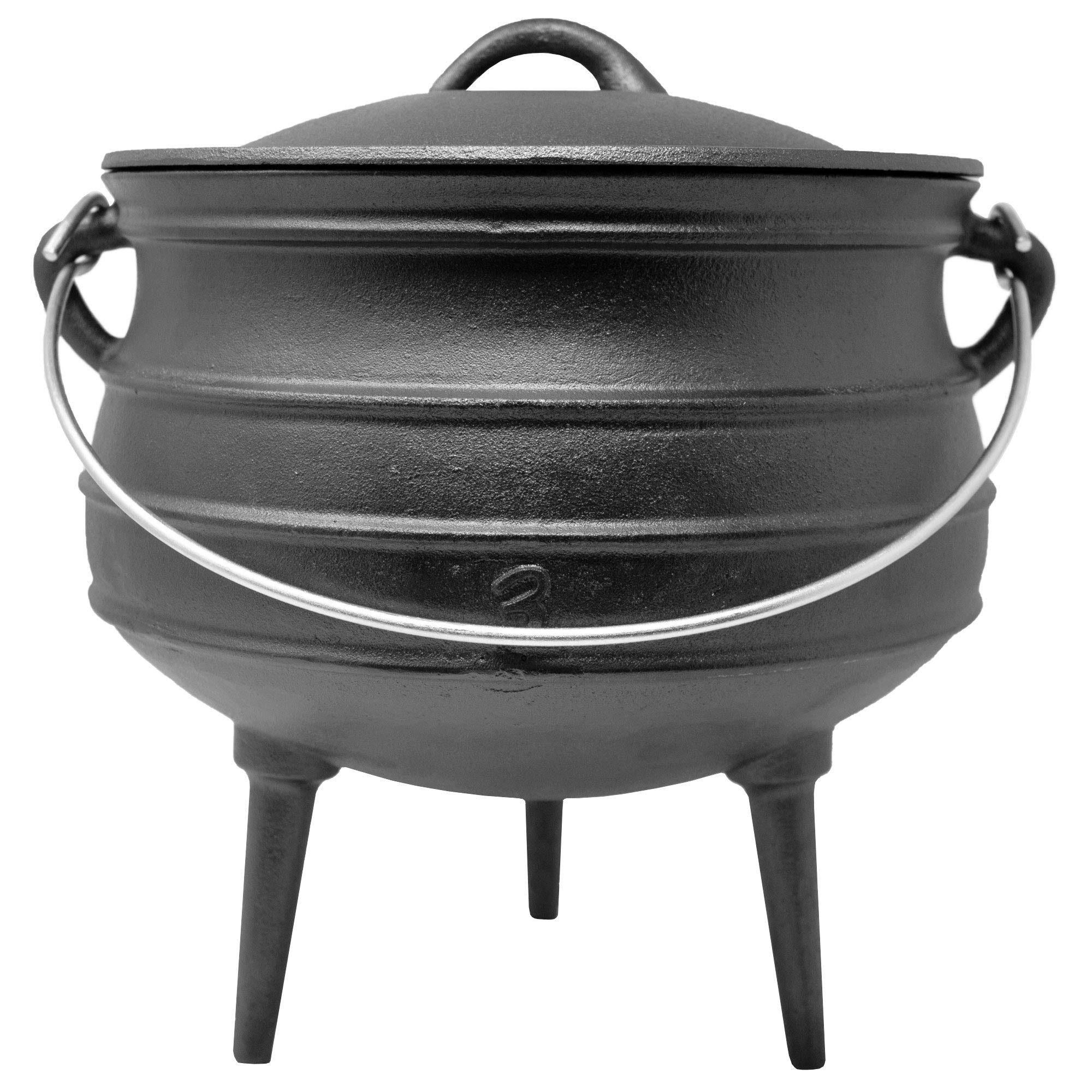 Potjie in ghisa "Beefalo" #3 | Pentola tradizionale sudafricana in ghisa | Una variante del forno olandese con coperchio e piedi d'appoggio | Capacità: 8 litri