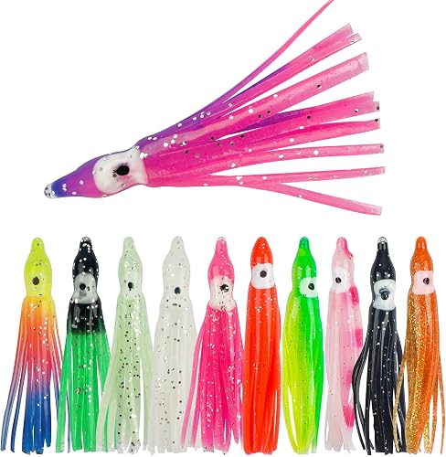 AGOOL Octopus Squid Skirt Bait Fishing Lures - 30pcs Fishing Skirts Lures Soft Plastic Trolling Squid Hoochie Saltwater Freshwater Soft Lure Set 30pcs-1.9in