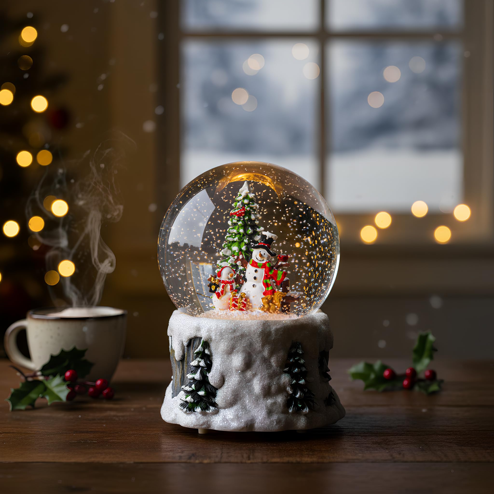 Globo de nieve de Navidad con muñecos de nieve, iluminación musical con linterna de agua de 6 horas con purpurina giratoria, regalos y decoraciones de fiesta de Navidad