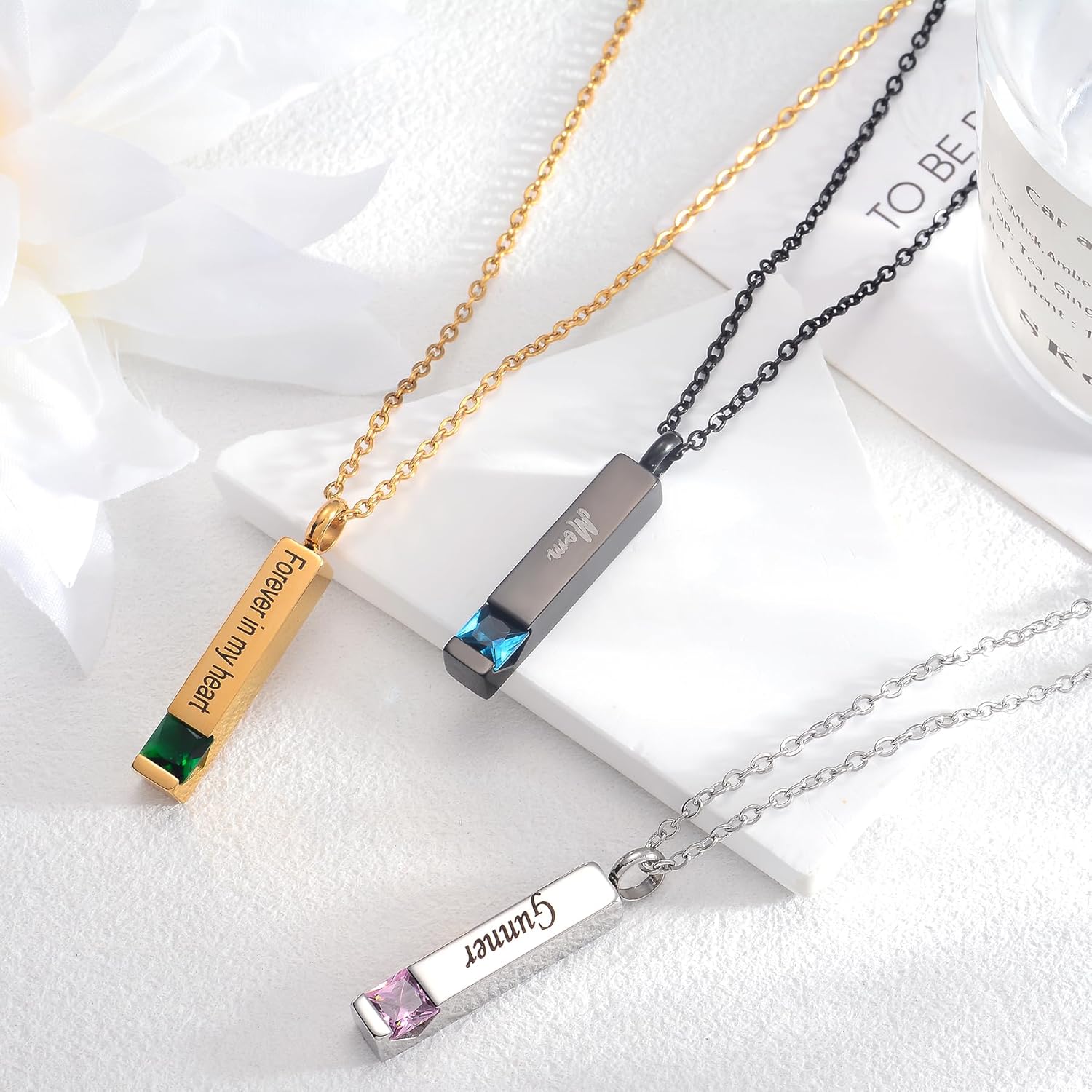 4 Pcs Custom Urn Necklace for Ashes,Personalized Cremation Jewelry for Ashes,Stainless Steel Keepsake with Birthstones Memorial Gift for Women Men Pet