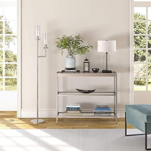 Miniatura 5 de Basso Torchiere - Lámpara de pie con pantalla de cristal, 2 luces, níquel pulido, transparente