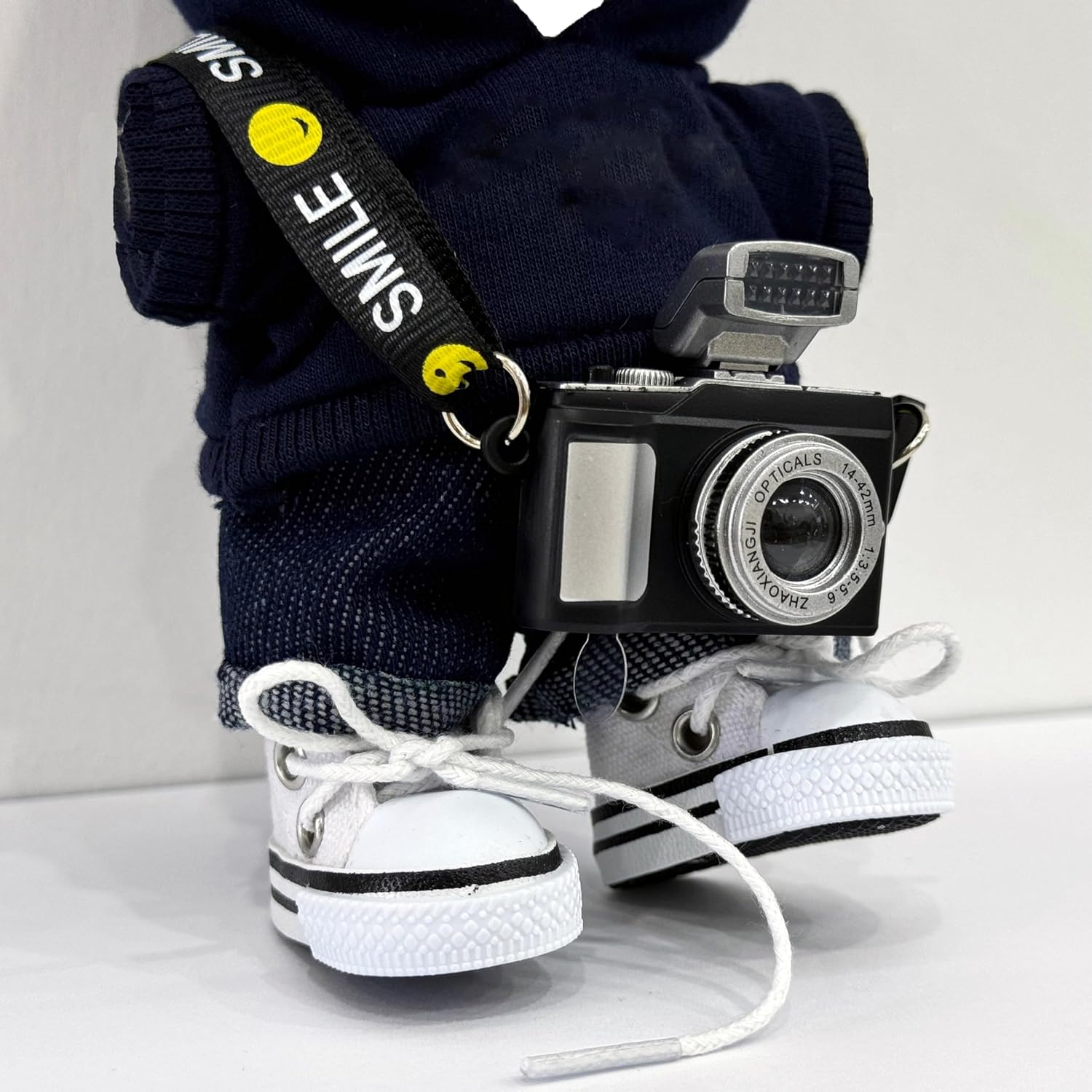 Clothes Compatible with LABUBU Doll(No Doll), 5-Piece Outfits Accessories Set with Hoodies+Jeans+Small Camera+Glasses+Canvas Shoes for 15/17cm Doll